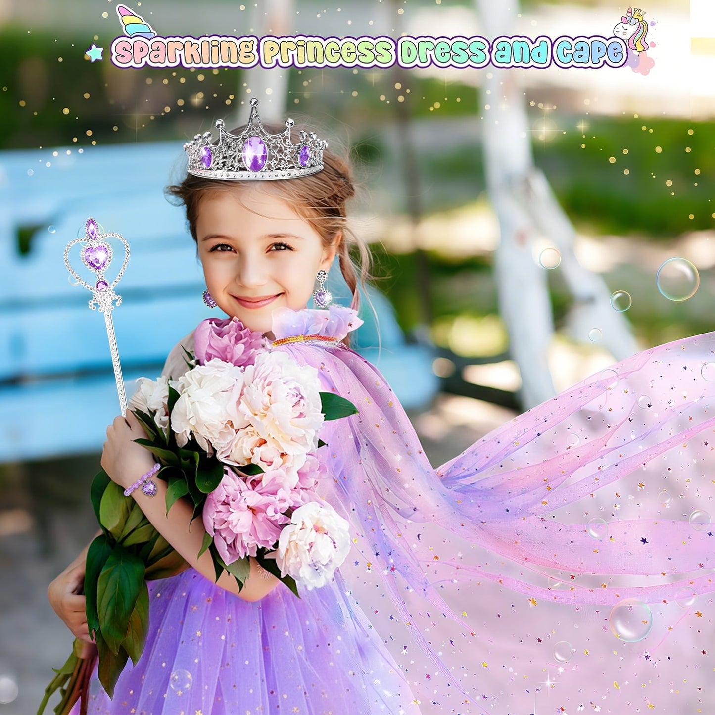 Ayieyill Princess Dress up Clothes for Little Girl, 11Pcs Princess Cape with Crown, Princess Dresses for Girl 3-8 Birthday Gift
