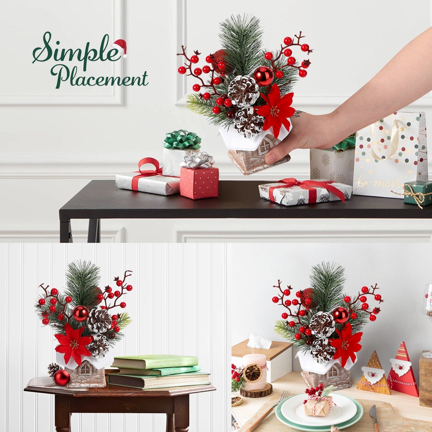 Ayieyill Small Christmas Tree, Artificial Mini Tabletop Christmas Tree Decorations with Christmas Ornaments