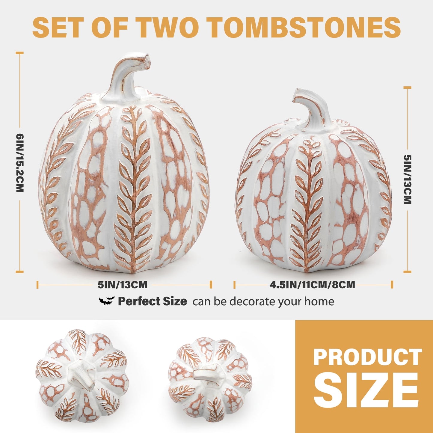 Ayieyill 2pcs Resin Pumpkin Figurines with Woven Texture Fall Decor Autumn Decor Thanksgiving Decorations for Home