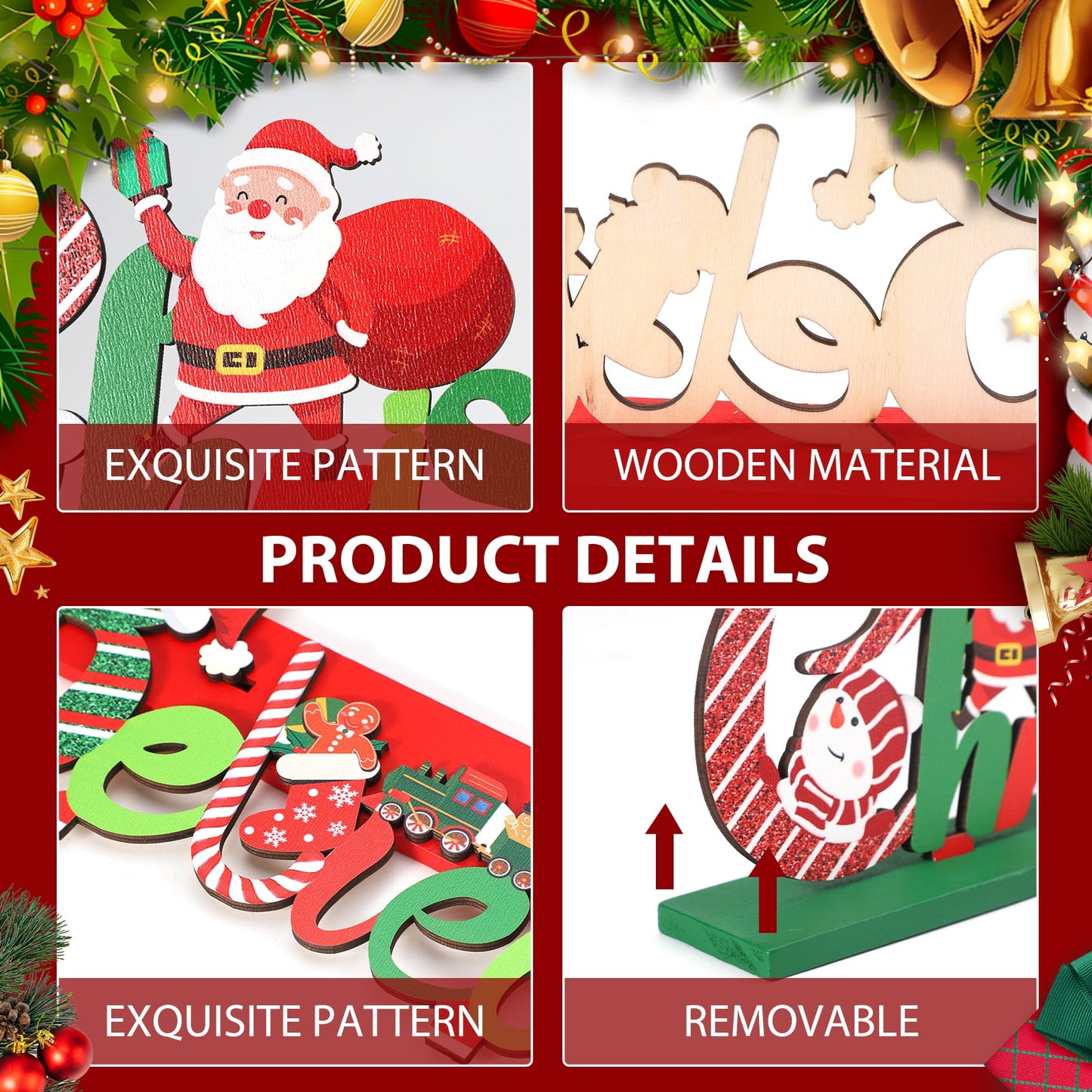 Ayieyill 6 Christmas Table Decorations Signs, Merry Wooden Christmas Table Decor Holidays Centerpiece