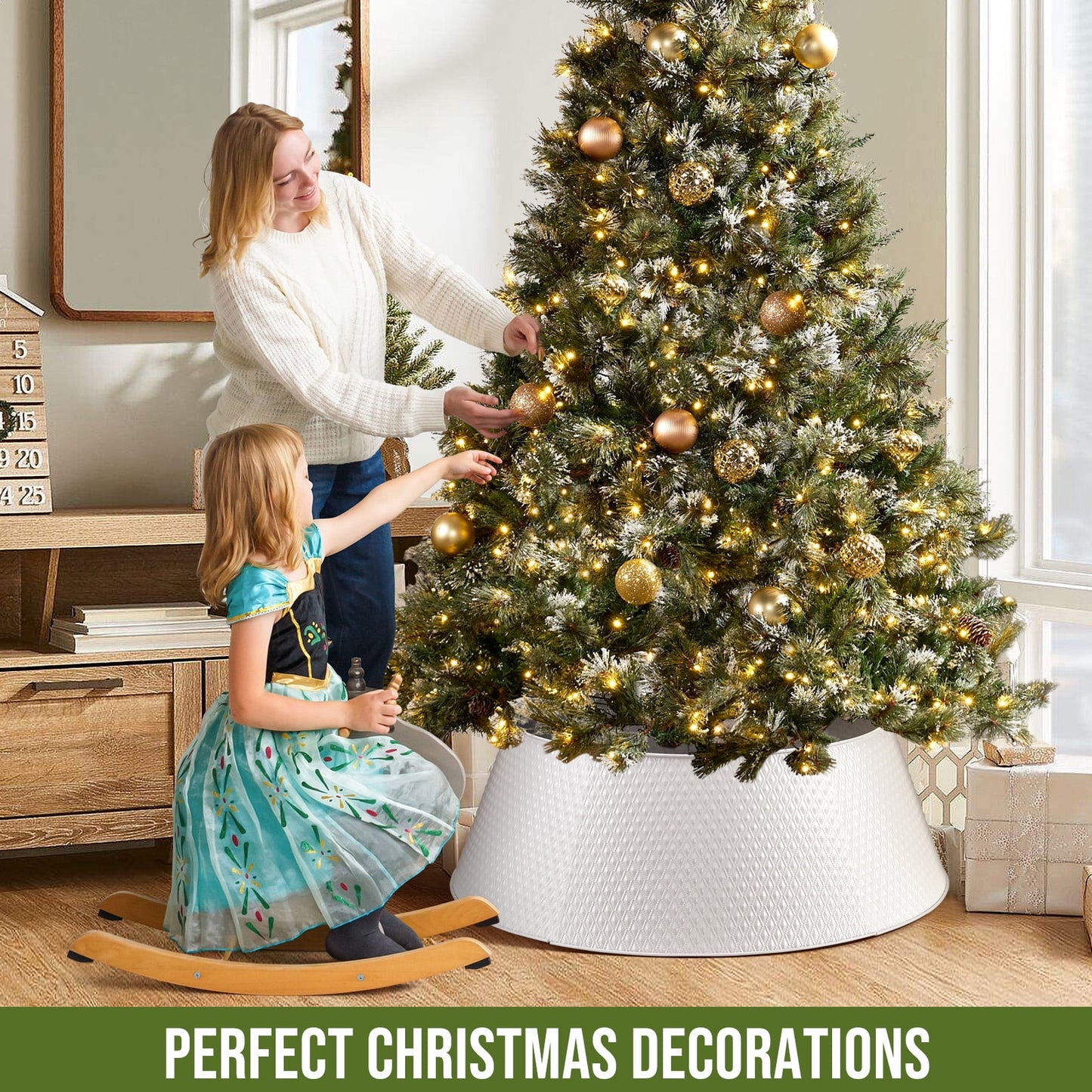 Ayieyill 26 Inch Christmas Tree Collar, Metal Tree Collar, Water Base Protection from Pets, Collar for Christmas Tree, Silver