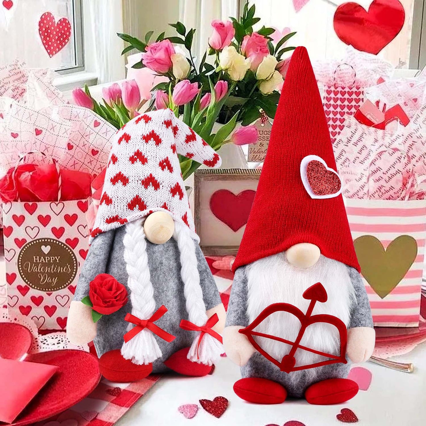 Ayieyill Valentines Day Decor 2pcs Valentine Gnomes Plush