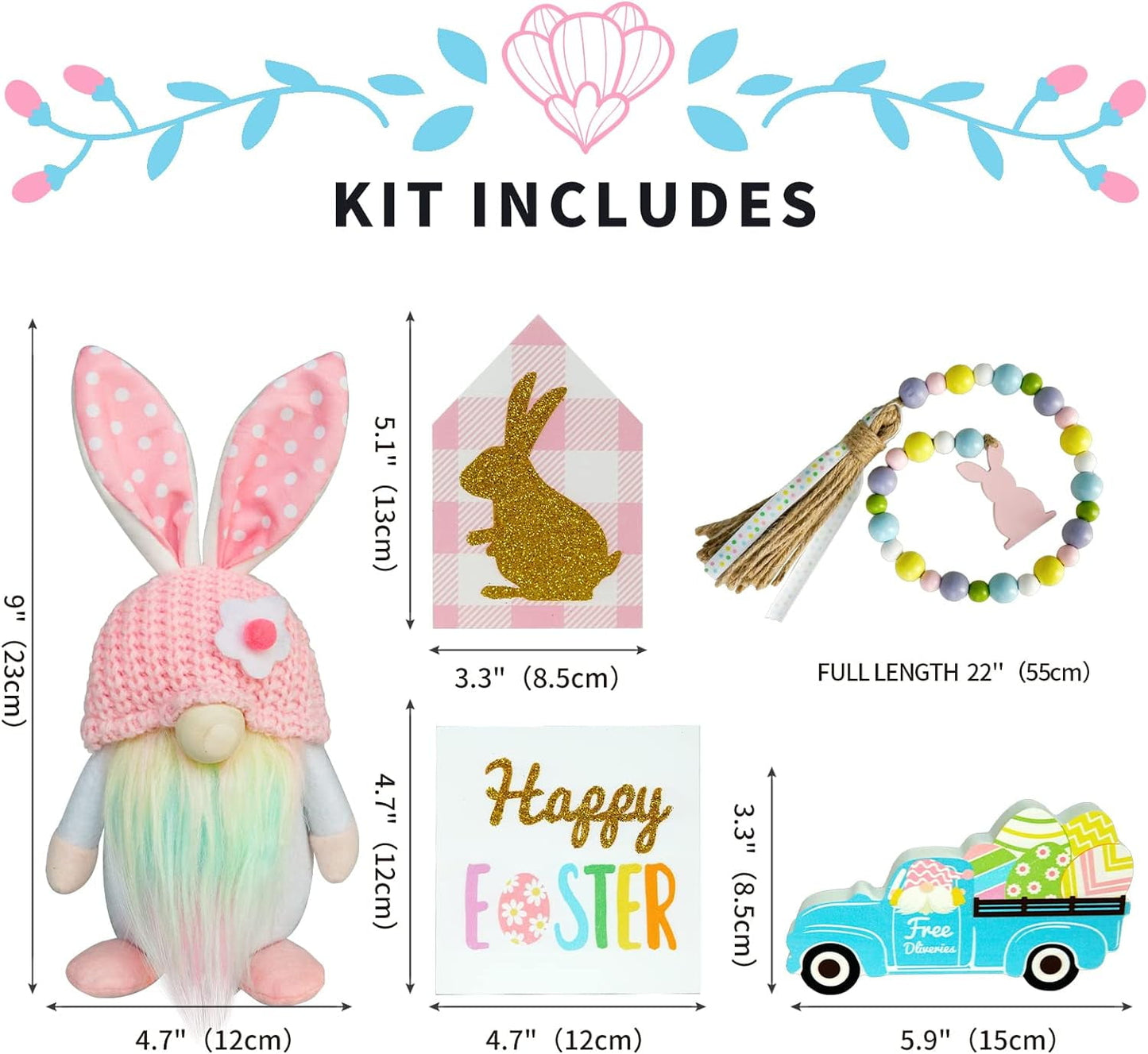 Ayieyill Easter Decorations, Pcs Easter Gnome Tiered Tray Decor, Glitter Easter Wood Signs,  Easter Bunny Gnome Plush