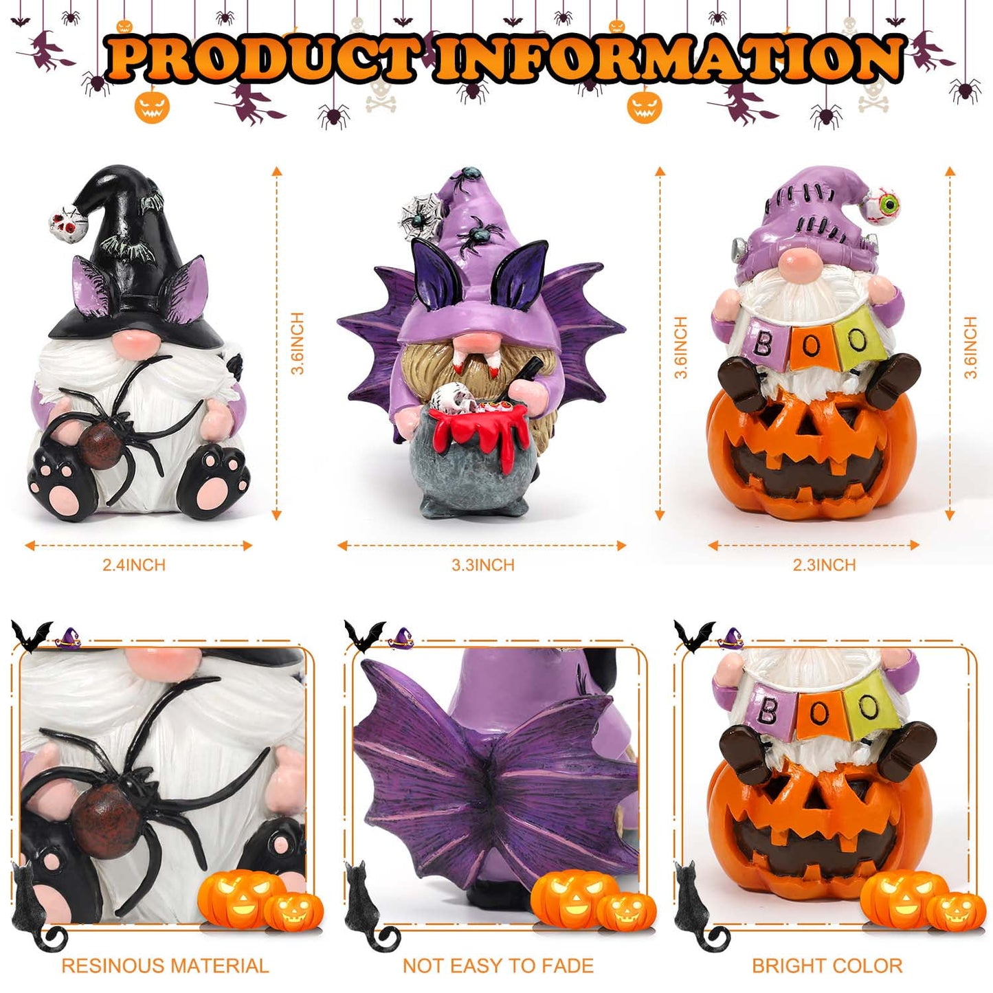 Ayieyill 3Pcs Halloween Gnomes Decorations Halloween Gnomes Ornaments for Home Decor | Handmade Halloween Gifts | Resin |