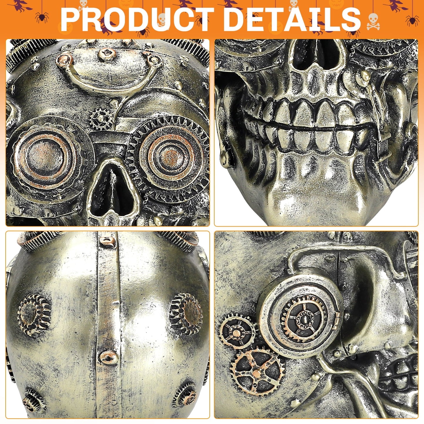 Ayieyill Halloween Skull Decor, Resin Steampunk Skull Decorations, Mechanical Skulls Halloween Decorations Indoor