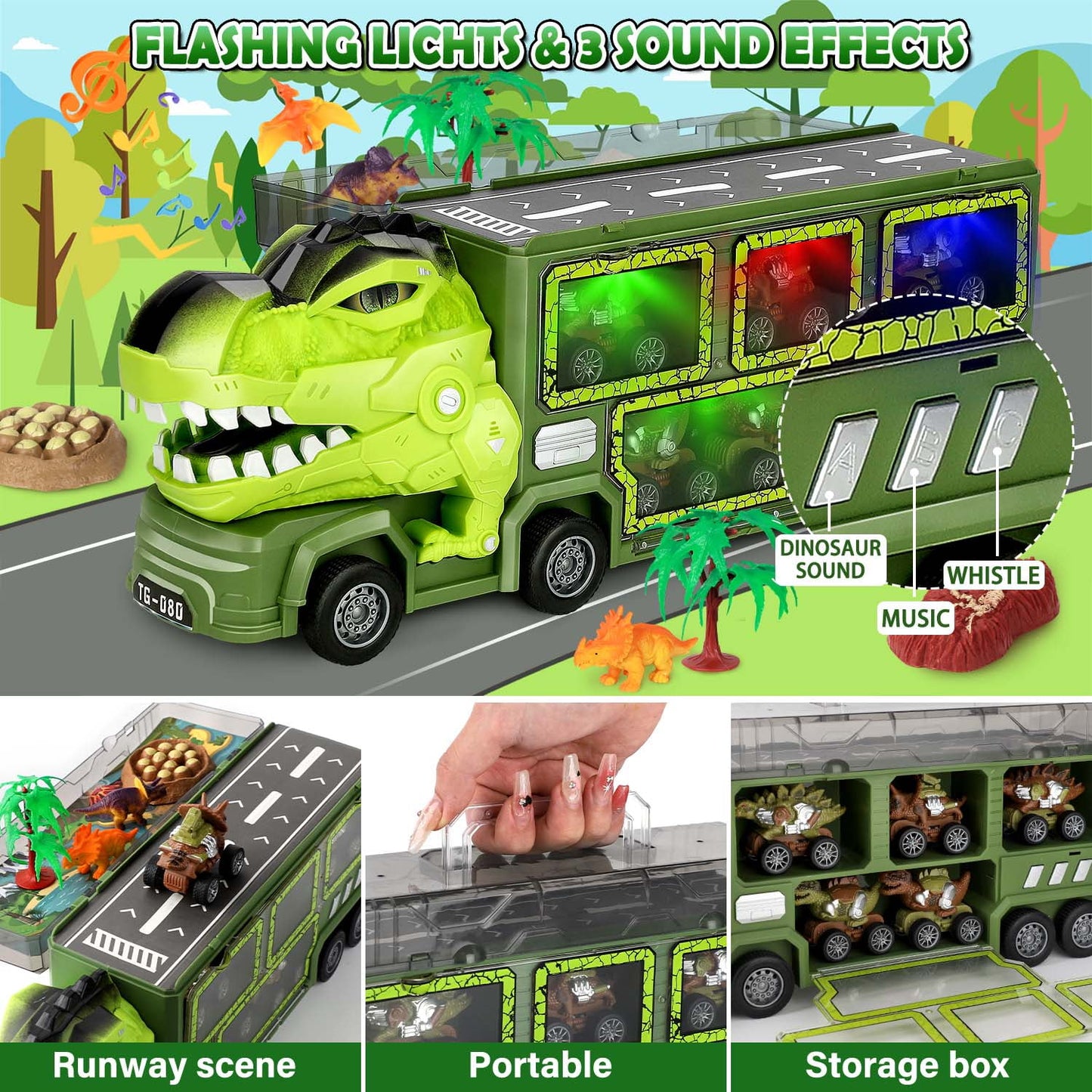 Ayieyill Dinosaur Truck Toys for Kids 3-5 Years, Dinosaur Truck Carrier