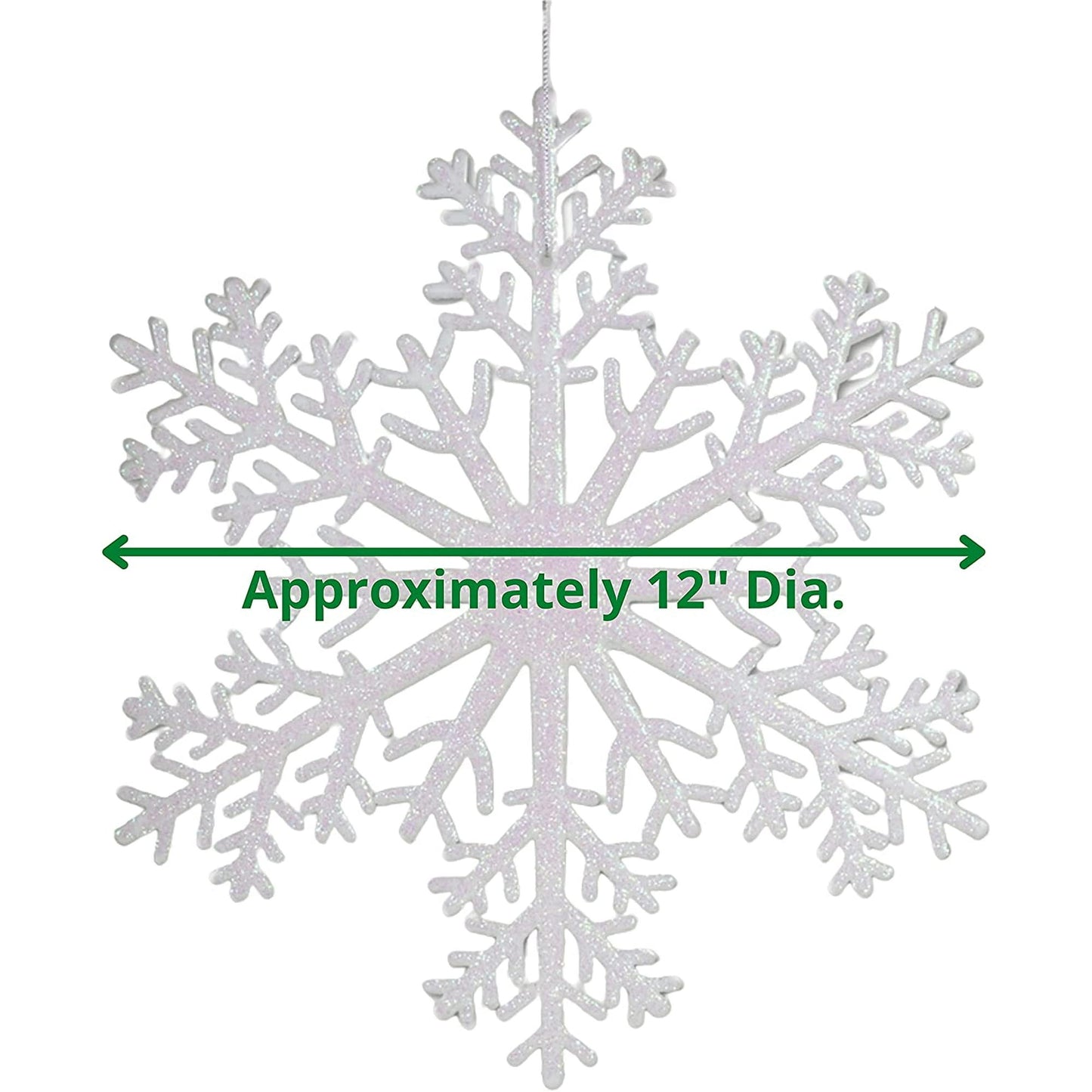Ayieyill 6pcs Large White Snowflakes Decorations, 12” Big Plastic Glitter Snowflake for Winter Indoor Outdoor Christmas Tree Decorations Giant Craft Snowflakes