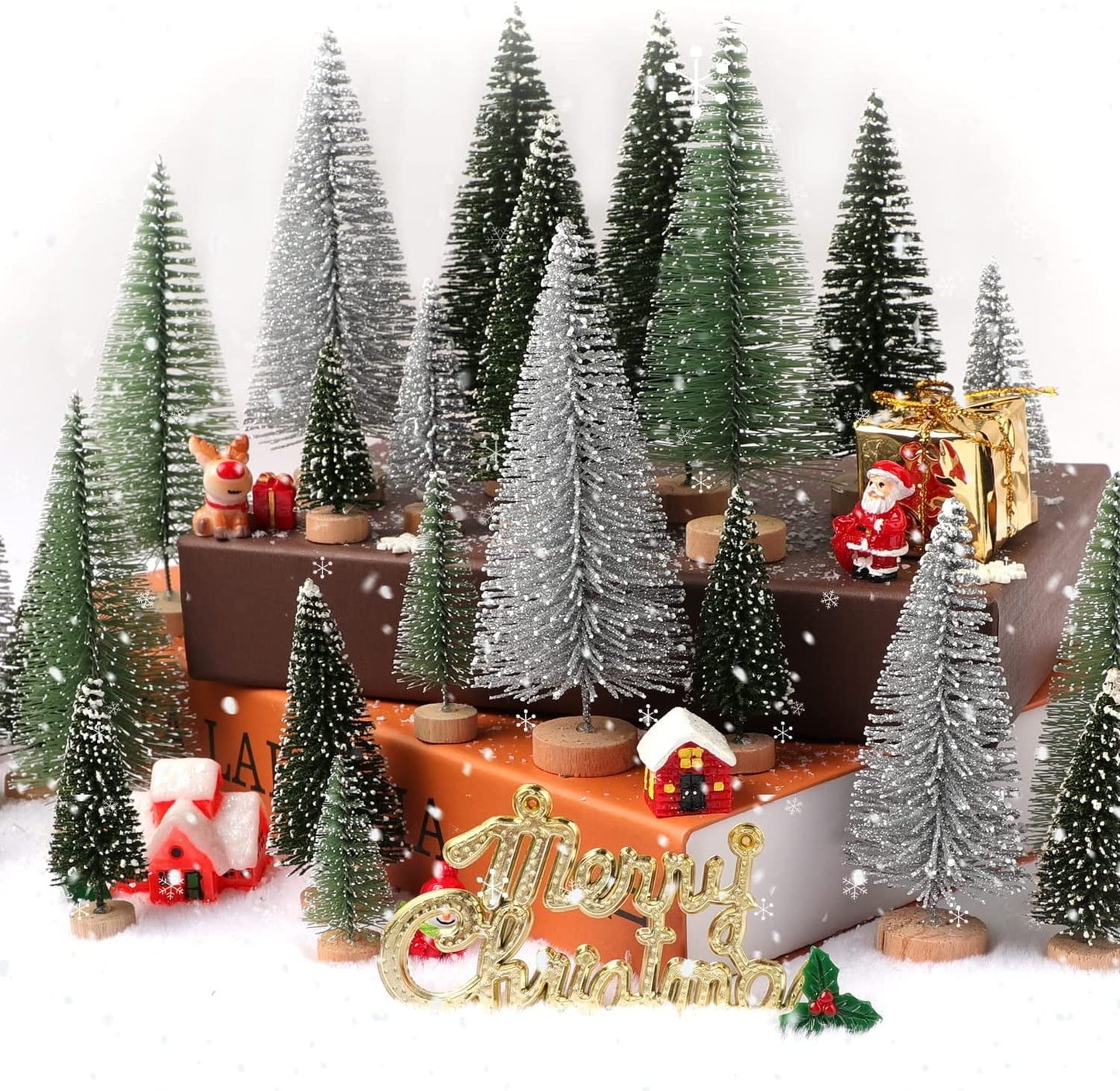Ayieyill 30Pcs Mini Christmas Trees - Artificial Christmas Trees Bottle Brush Trees with 5 Sizes