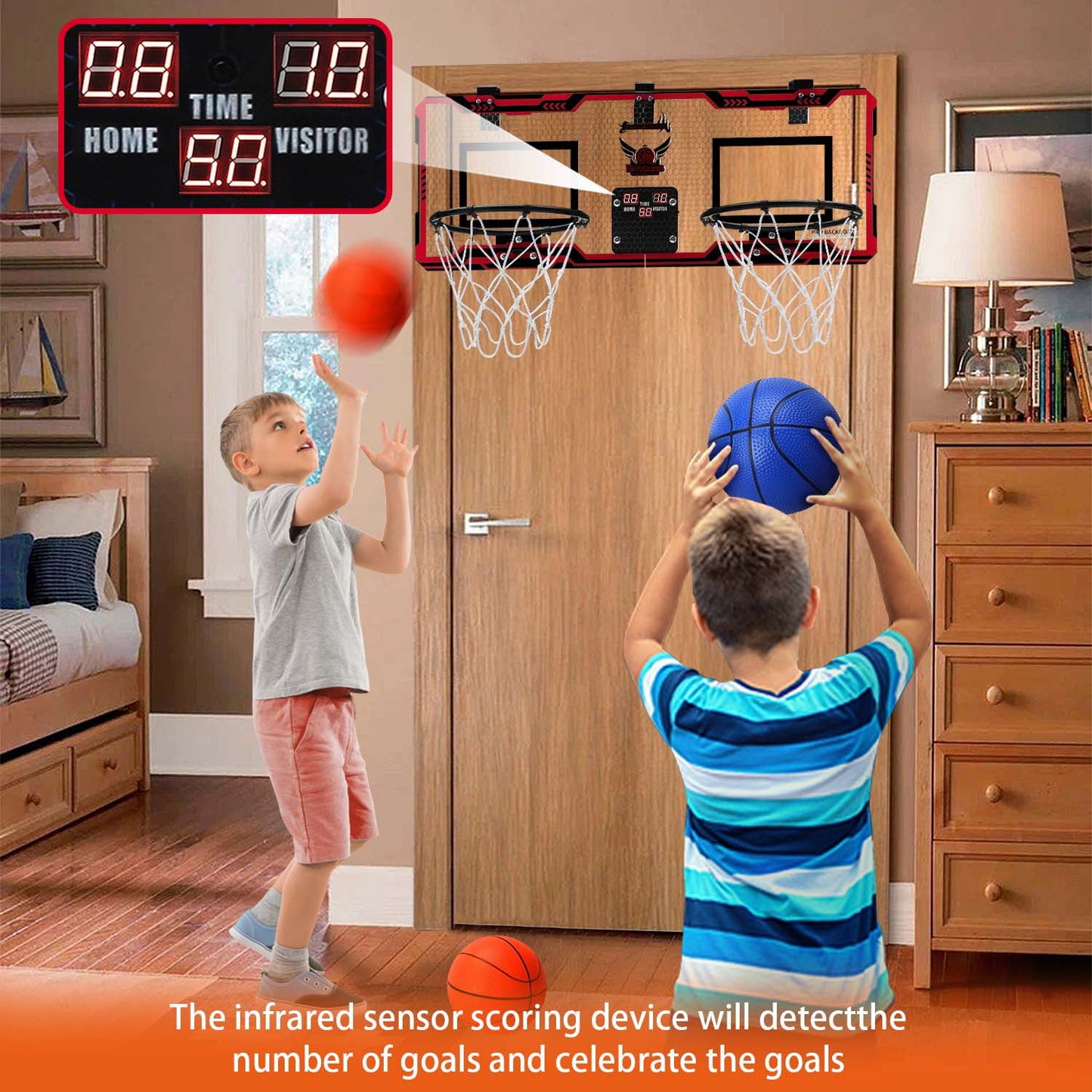 Ayieyill 2 Player Indoor Basketball Hoop for Kids, Mini Basketball Hoop for Door with 4 Balls, Basketball Toys for Boys Girls Bedroom Office