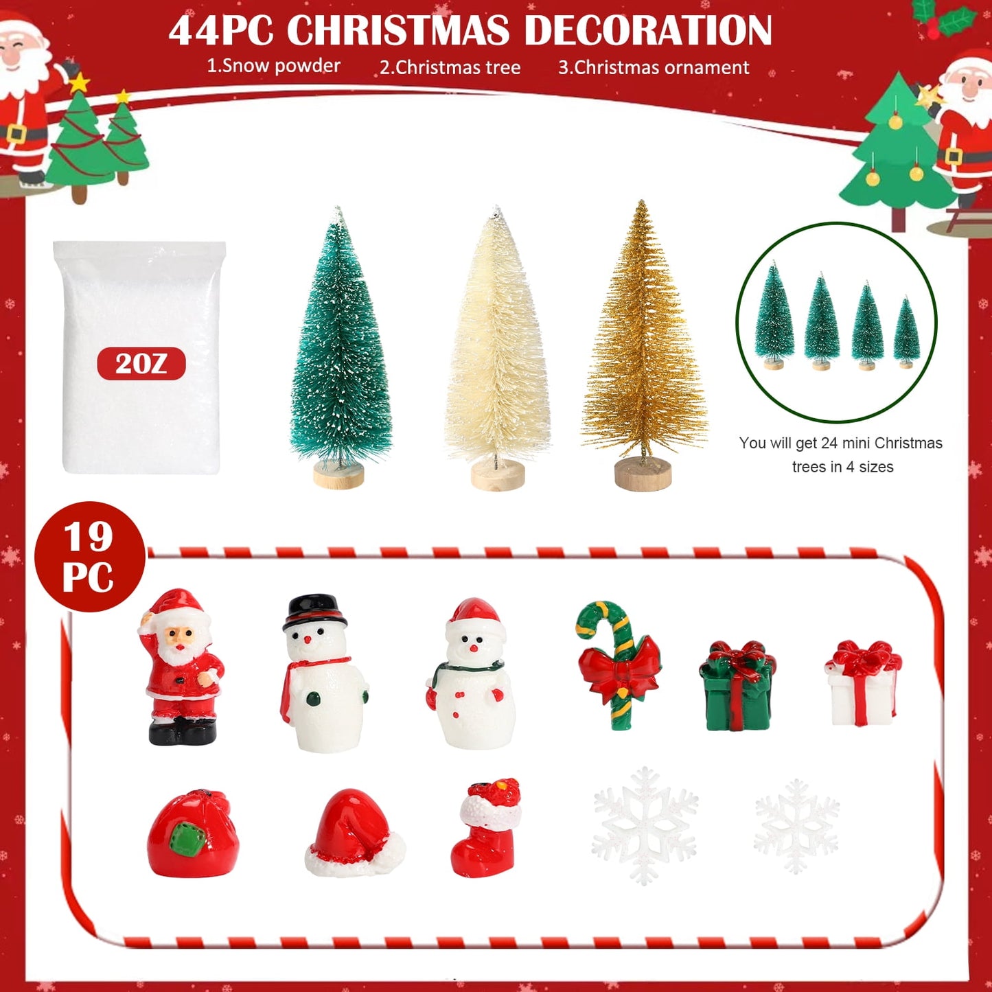 Ayieyill 44pcs Mini Christmas Tree, Bottle Brush Christmas Trees with Wooden Base
