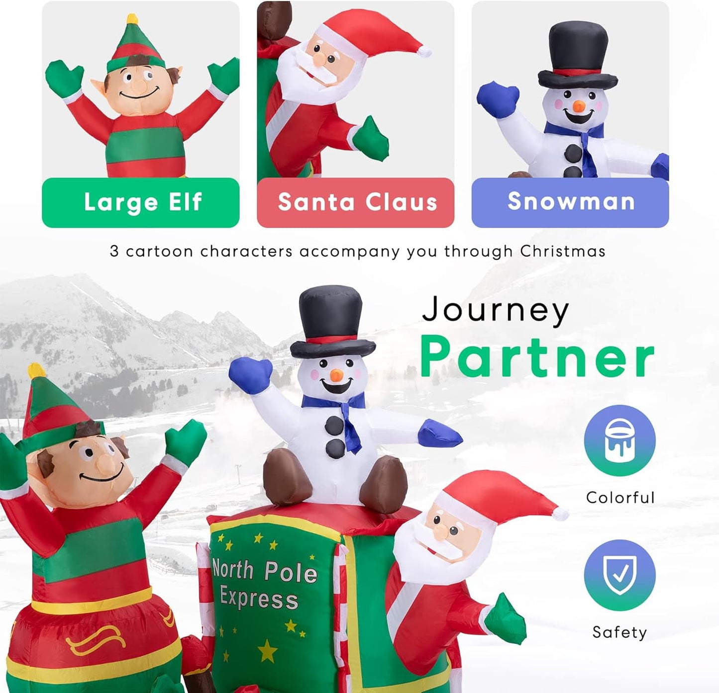 Ayieyill 6 x 5ft Pre-Lit Christmas Inflatables, Santa on Train Outdoor Christmas Decoration with Ground Stakes