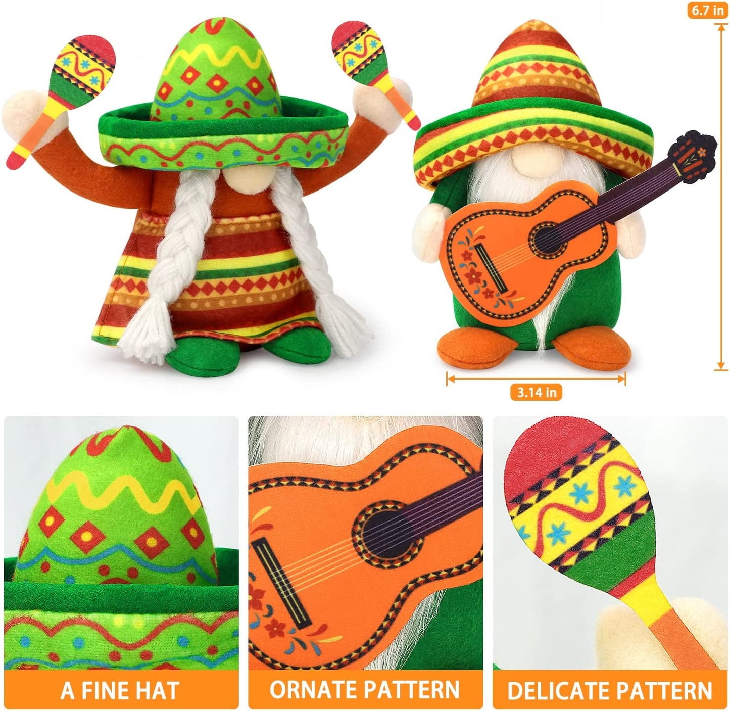 Ayieyill 2pcs Mexican Gnomes Cinco de Mayo Tomte for Mexican Taco Tuesday, Gnomes Plush Mexican Decor