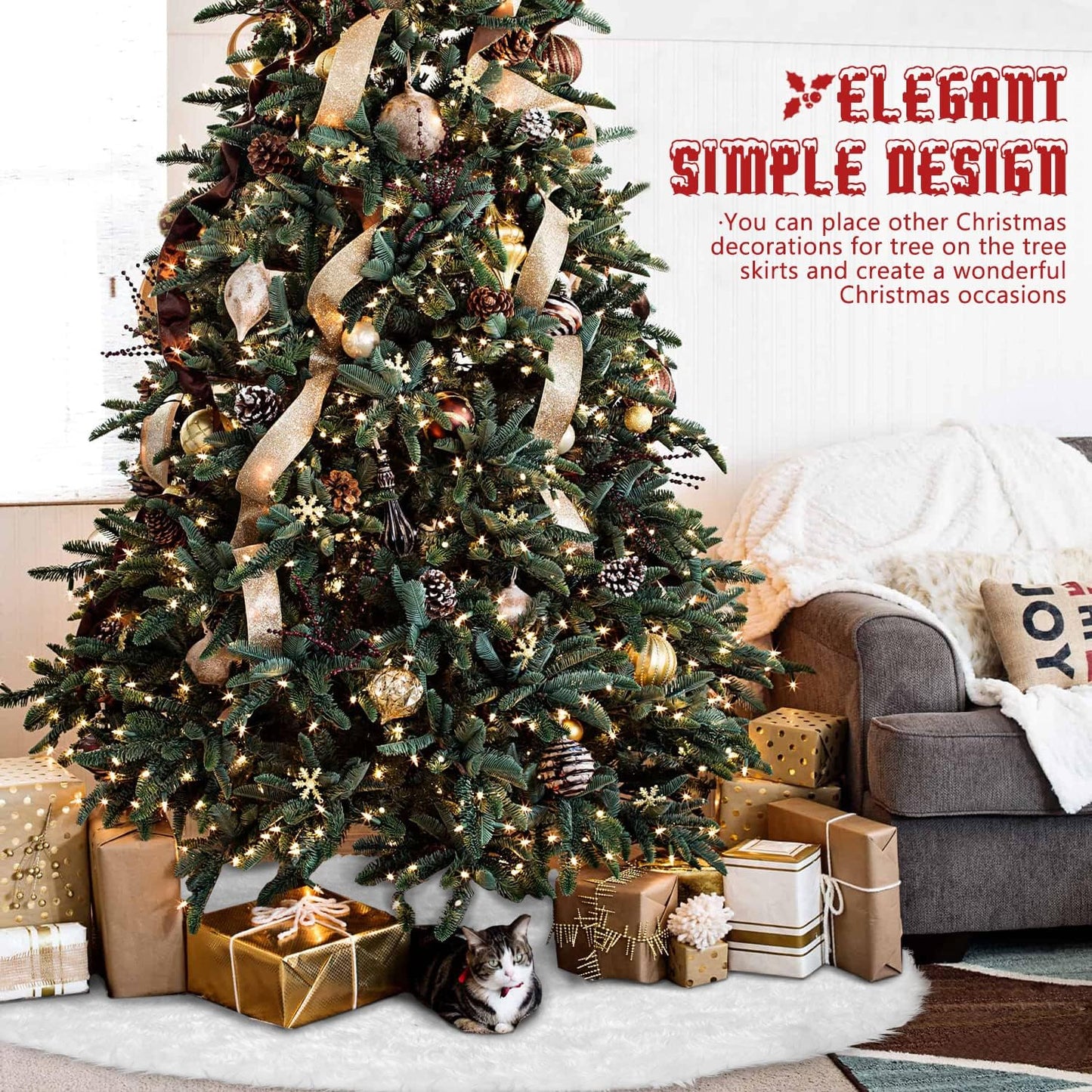 Ayieyill Christmas Tree Skirt 48 Inches Faux Fur White Christmas Tree Skirt for Christmas Tree Decorations