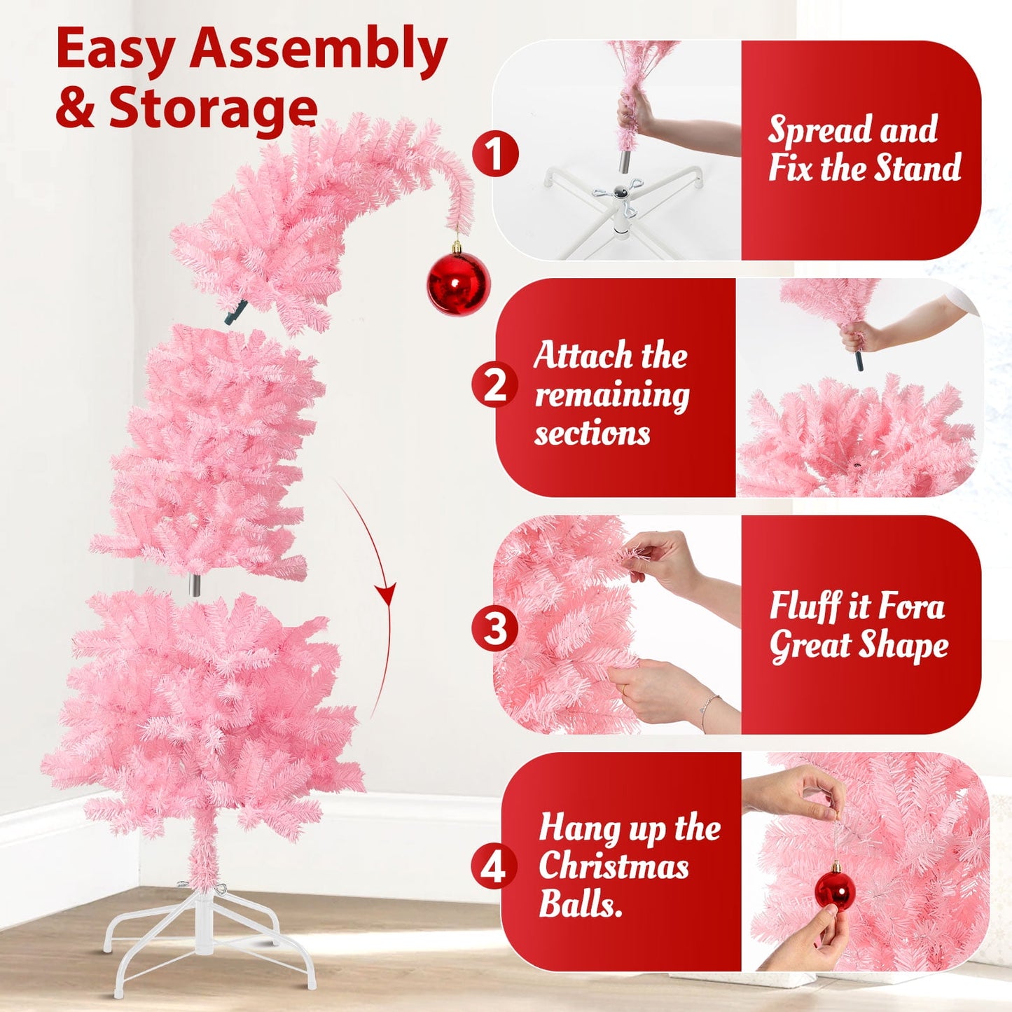 Ayieyill  Artificial Christmas Tree, Whimsical Christmas Tree with Metal Stand & Ball Ornaments