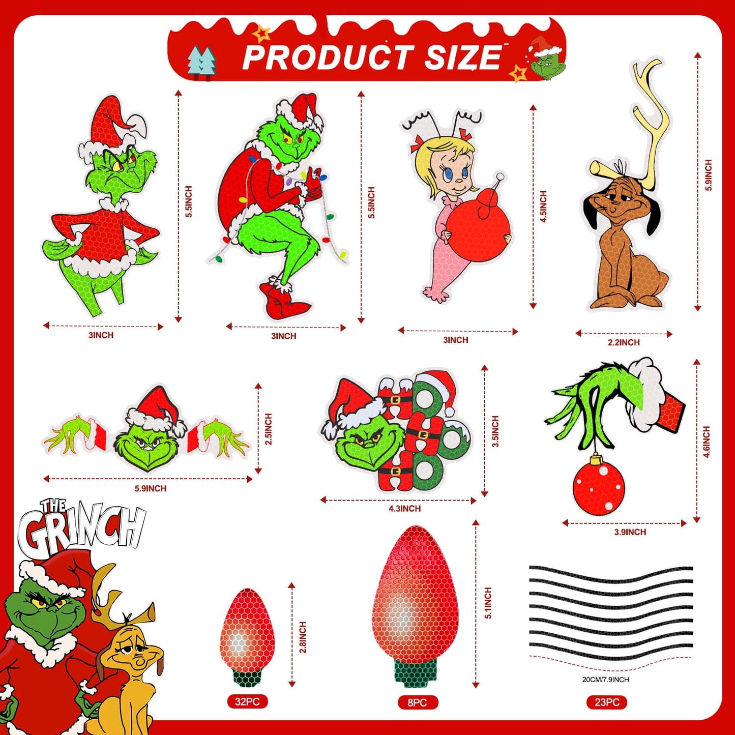 Ayieyill Reflective Christmas Car Decorations, Reflective Lights Bulb Car Magnet