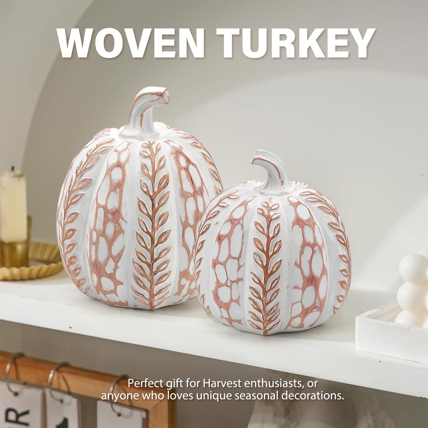 Ayieyill 2pcs Resin Pumpkin Figurines with Woven Texture Fall Decor Autumn Decor Thanksgiving Decorations for Home