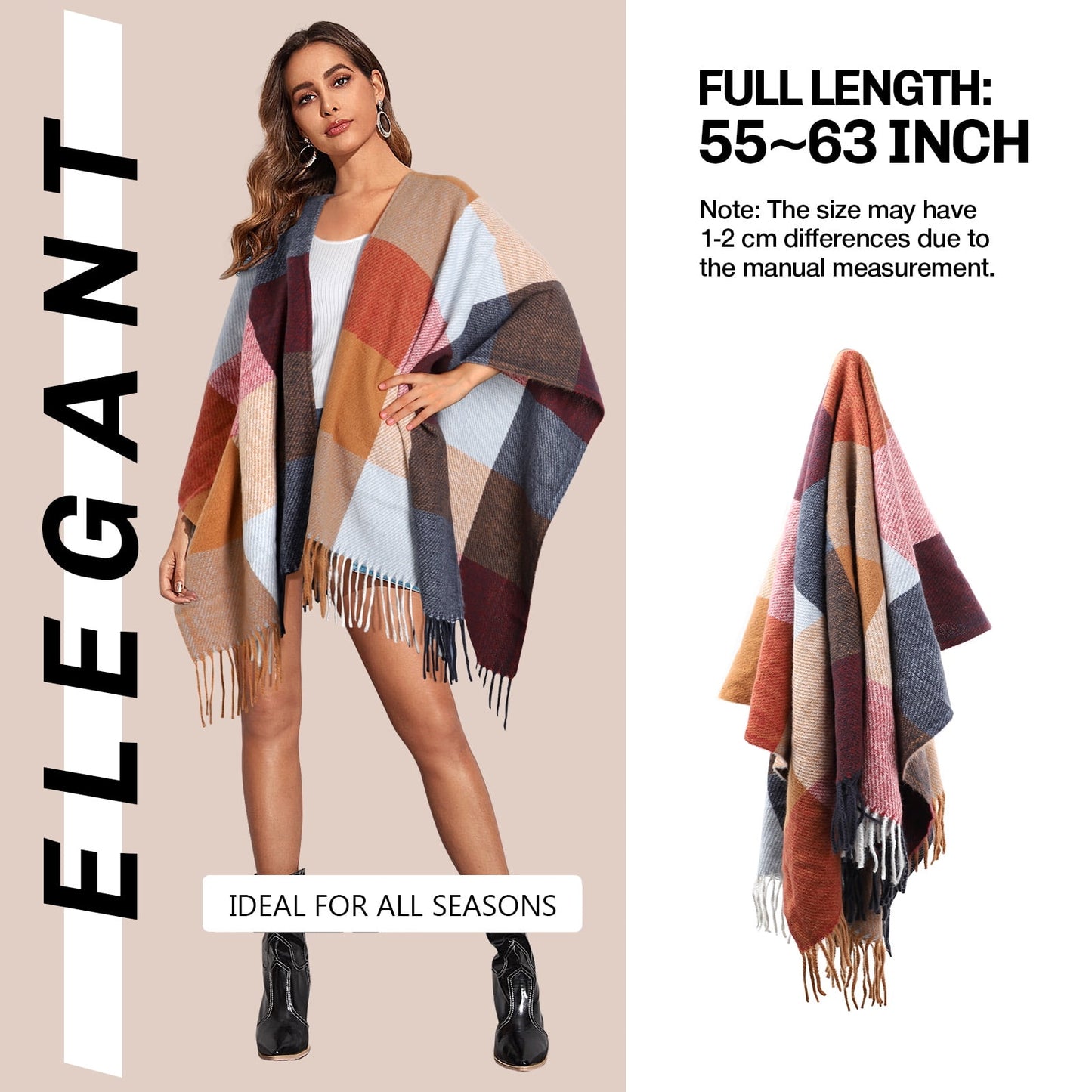 Ayieyill Shawl Wraps for Women Women's Poncho Open Front Boho Knitted Plaid Blanket Scarf Cape
