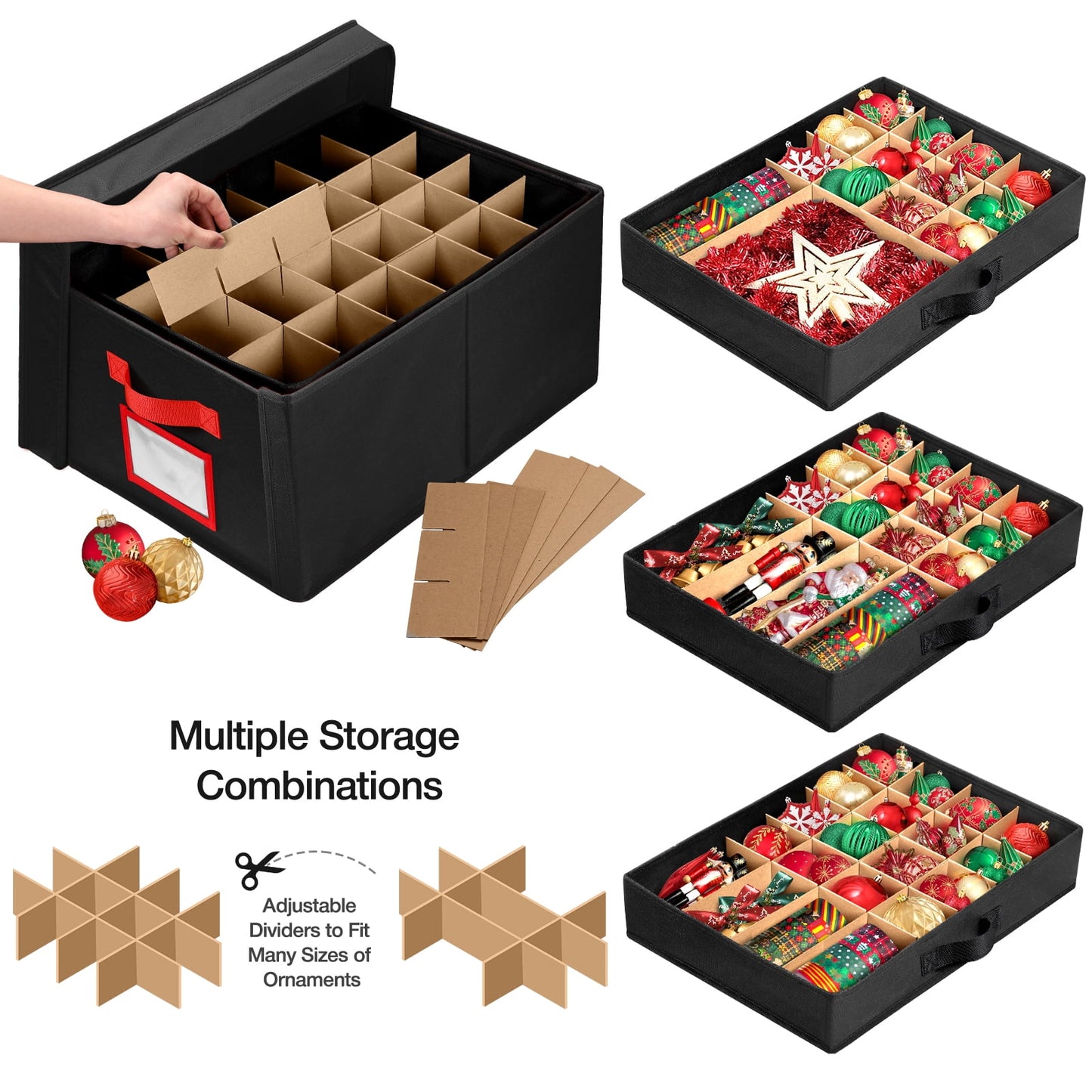 Ayieyill Premium Large Christmas Ornament Storage Box, Christmas Ornament Organizer, with Side Open, 3 Removable Trays - Keeps 72 Holiday Ornaments