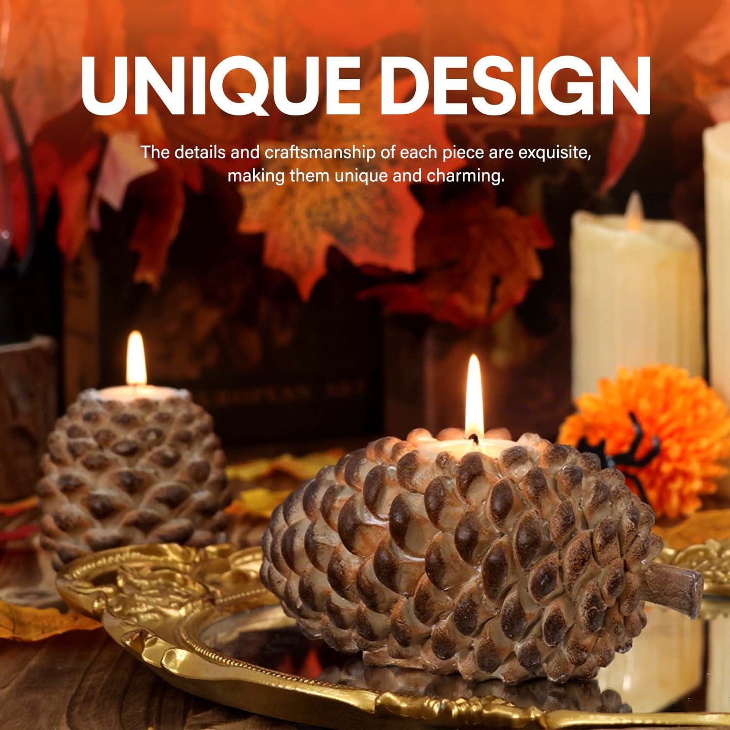 Ayieyill Christmas Pine Cone Candle Holders Set of 3, Pinecones Decor for Christmas Decoration