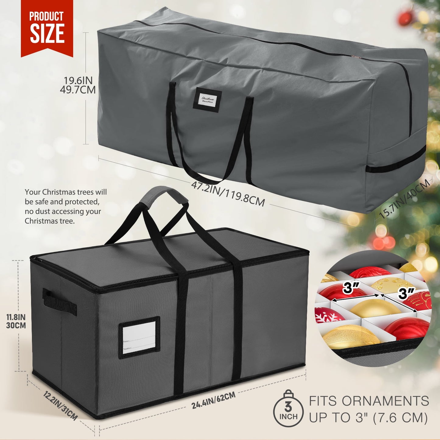 Ayieyill Christmas Tree Storage Bag and Christmas Ornament Storage Fits Up to 128 Ornament