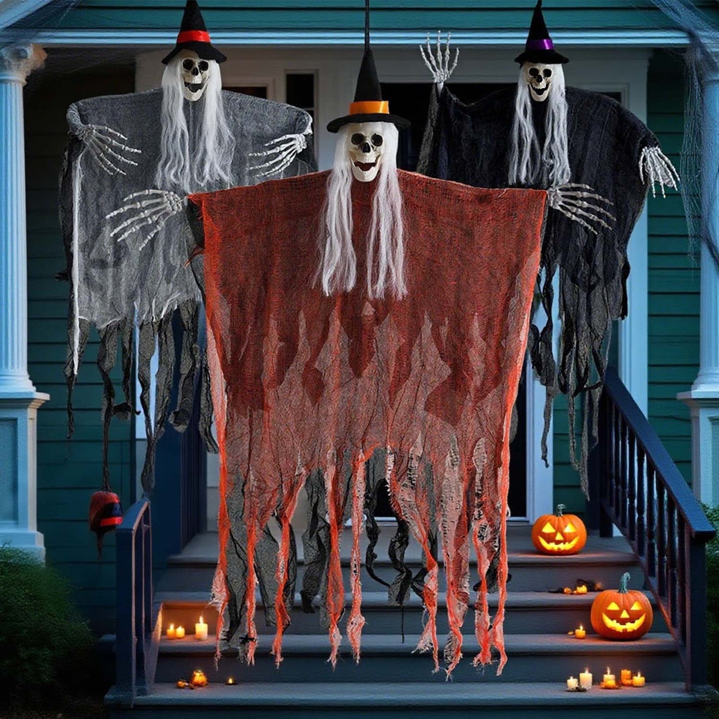 Ayieyill 3pcs Halloween Hanging Ghosts, Halloween Decorations Outdoor Indoor Scary Skeleton Ghosts, Haunted House Props