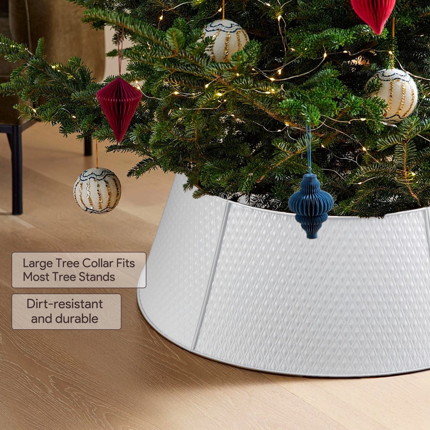 Ayieyill 26 Inch Christmas Tree Collar, Metal Tree Collar, Water Base Protection from Pets, Collar for Christmas Tree, Silver