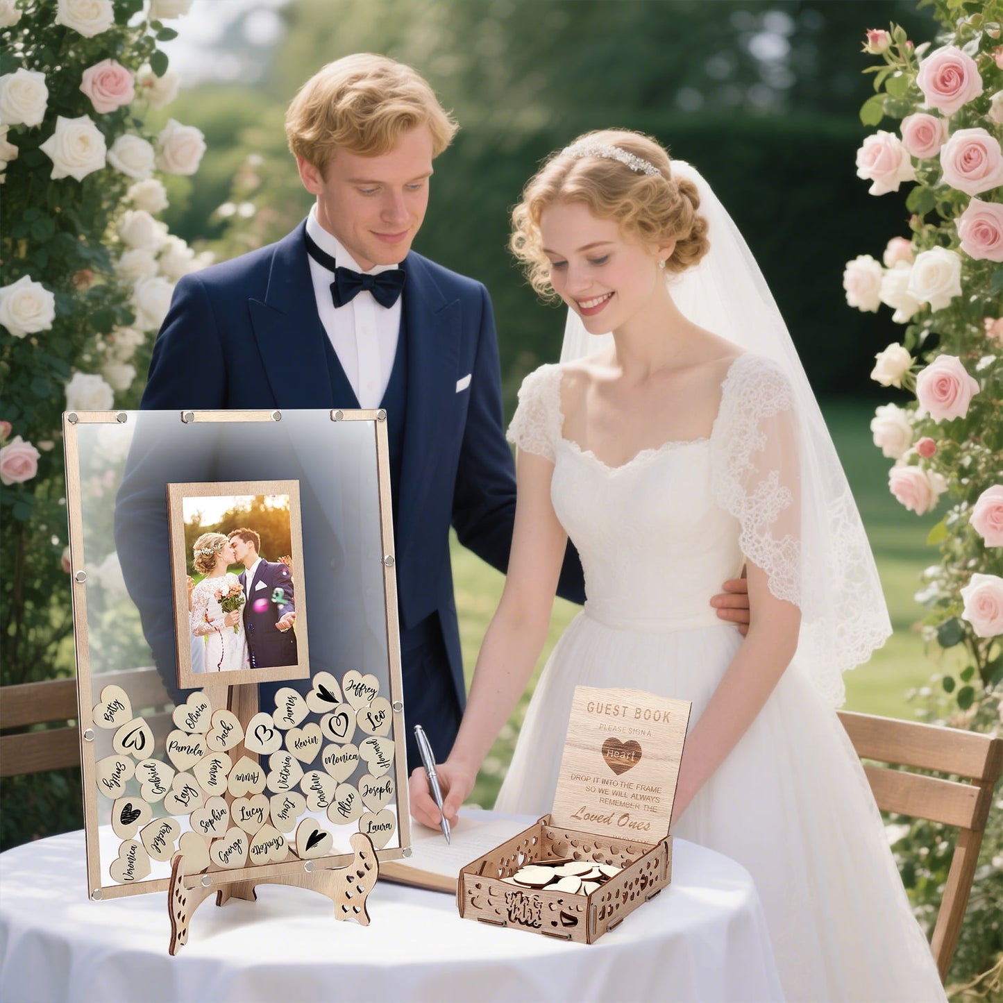 Ayieyill Wood Wedding Guest Book, Personalized Wedding Guest Book Alternative, Guest Book Sign for Wedding Reception and Ceremony Party | Square Black Frame