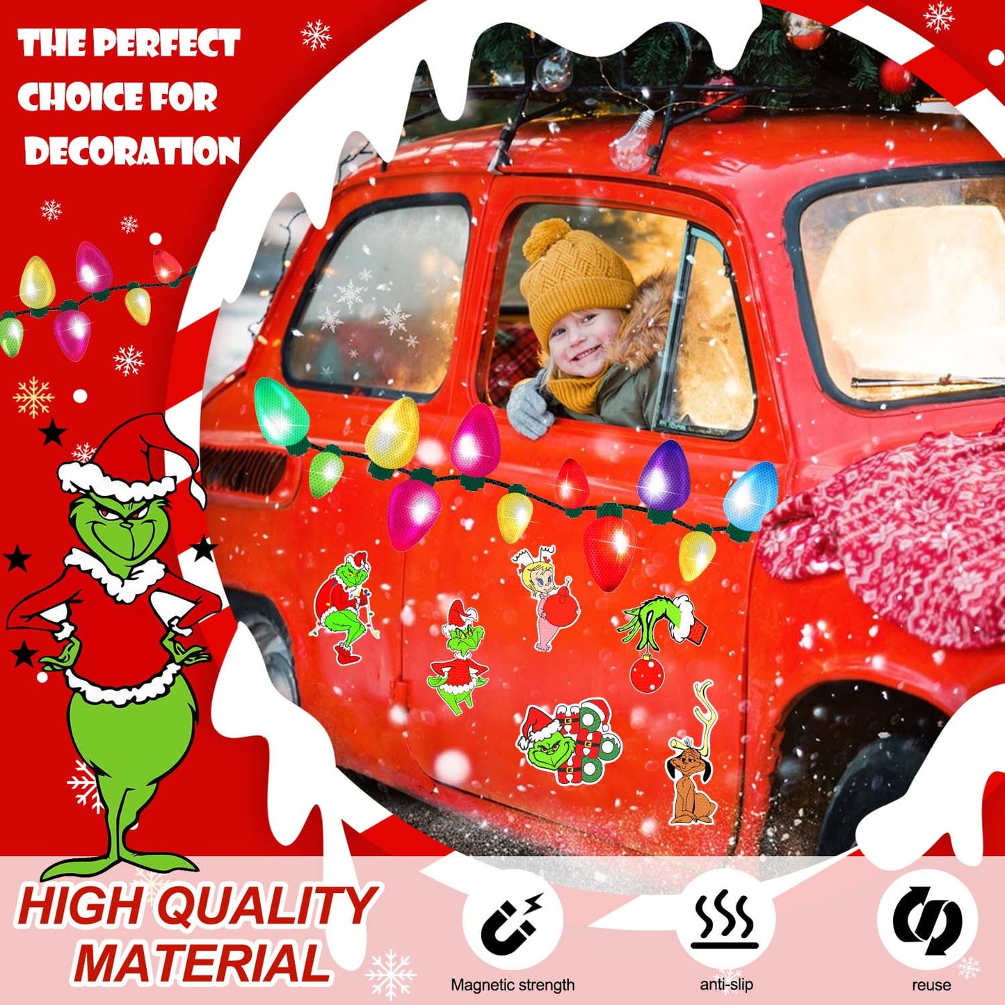 Ayieyill Reflective Christmas Car Decorations, Reflective Lights Bulb Car Magnet