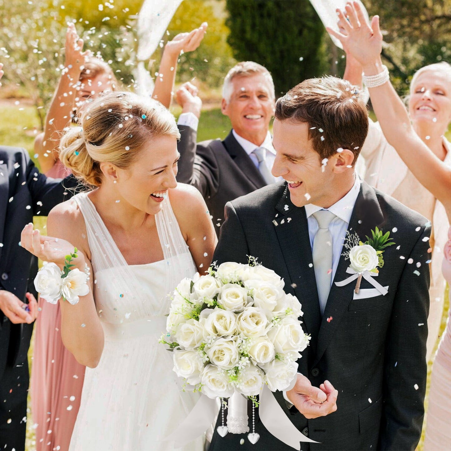 Ayieyill Wedding Bouquets for Bride and Bridesmaids, Tossing Artificial Flower Bouquets for Wedding Decorations