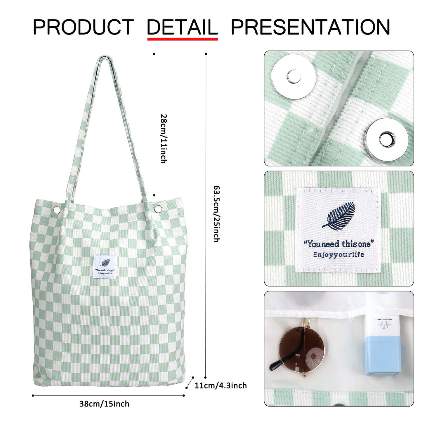 Ayieyill Corduroy Tote Bag Large for Women Girl Lady Canvas Shoulder Cord Purse and Handbags with Inner Pocket