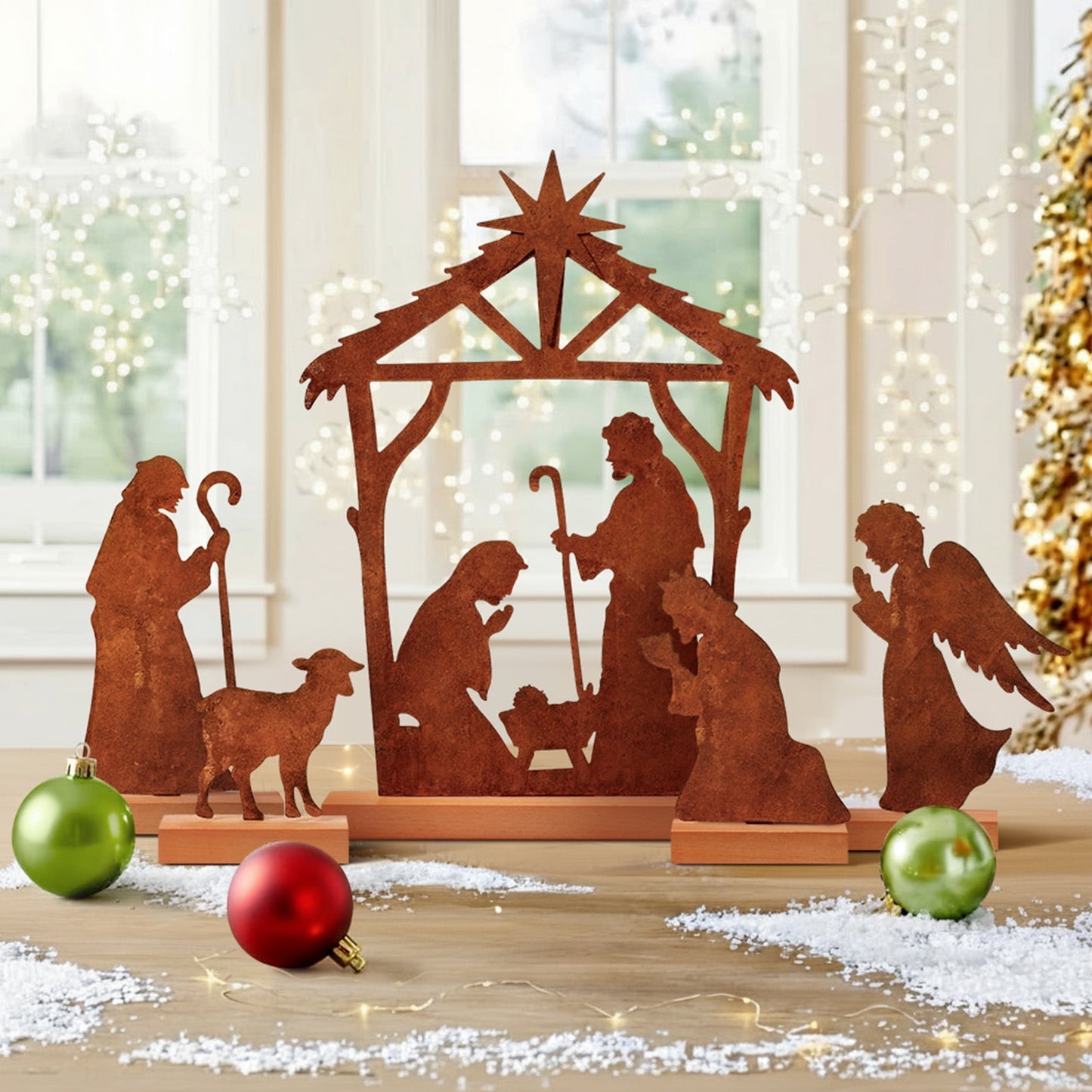 Ayieyill Christmas Tabletop Decorations Indoor, 5pcs Tree and Reindeer Rustic Christmas Decor
