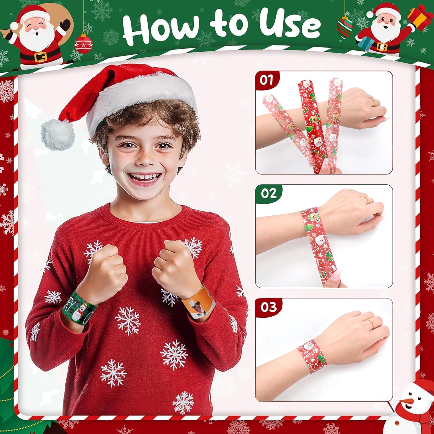 Ayieyill 36PCS Christmas Slap Bracelets for Kids, Christmas Party Favors Toys for Girls Boys, Christmas Theme Slap Bracelets for Party Gifts