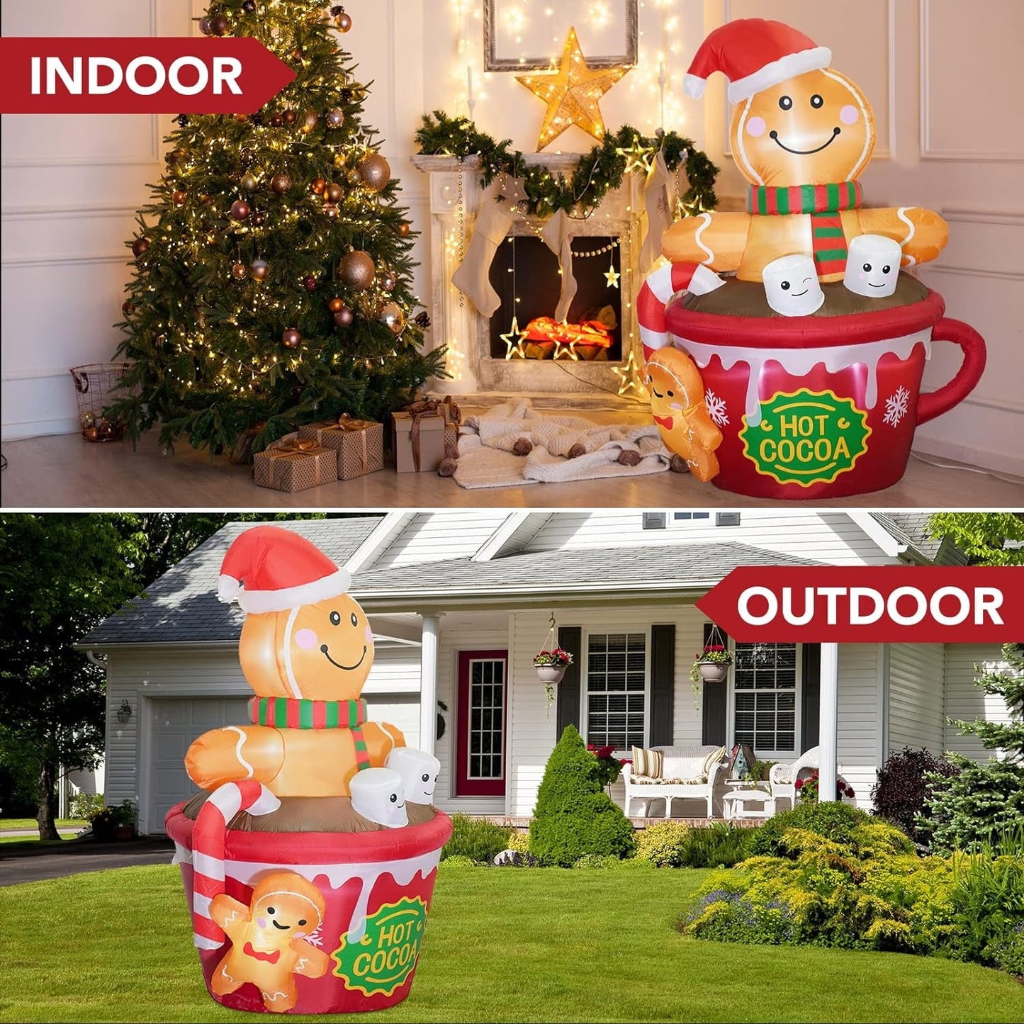 Ayieyill 7FT Christmas Inflatables Cup Gingerbread Man Funny Christmas Inflatables with LED Lights, Christmas Blow up Decorations Outdoor