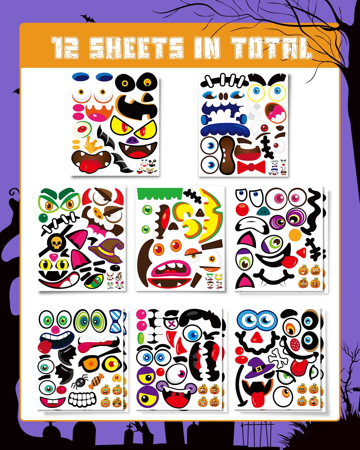 Ayieyill 64 Packs Halloween Stickers Pumpkin Decorating Stickers, 32 Sheet Small Pumpkin Face Stickers