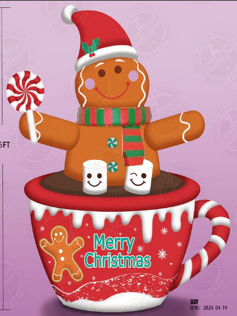 Ayieyill 7FT Christmas Inflatables Cup Gingerbread Man Funny Christmas Inflatables with LED Lights, Christmas Blow up Decorations Outdoor