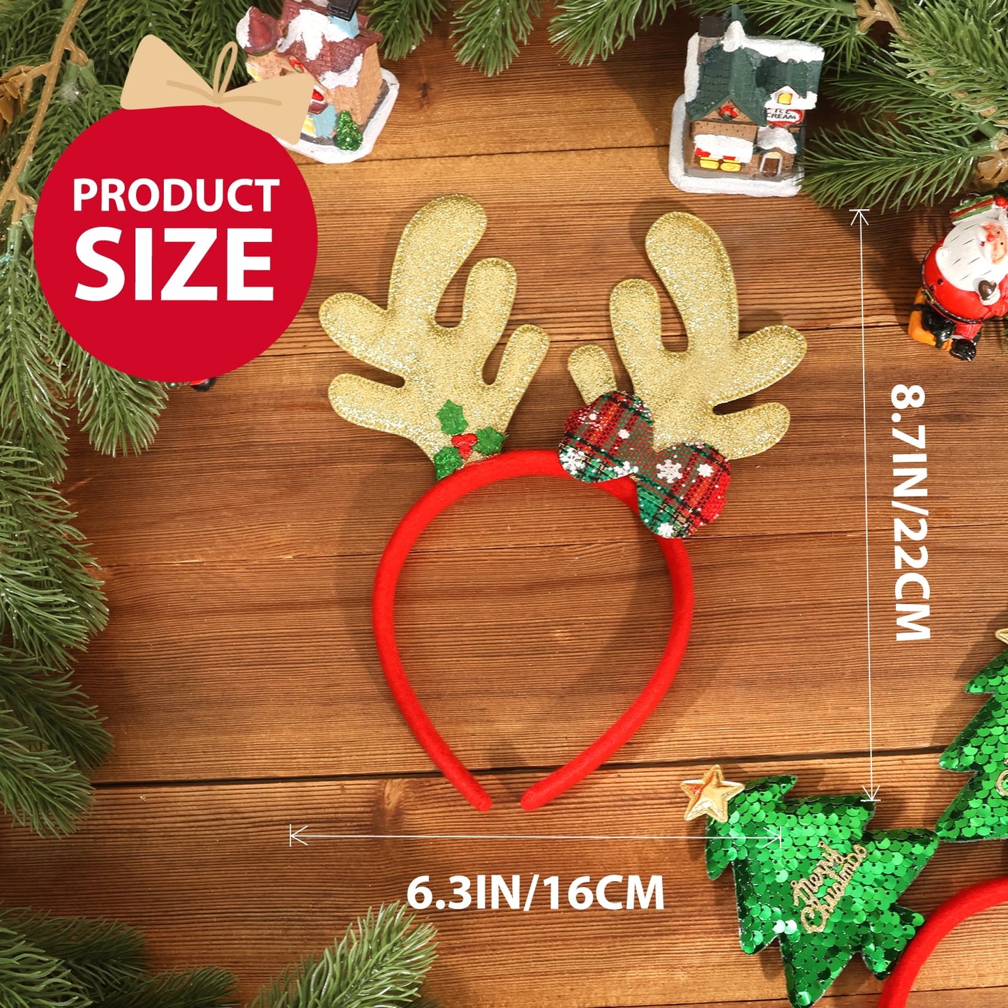 Ayieyill Christmas Headbands 8pcs Holiday Headbands Christmas Hair Accessories Christmas Decorations