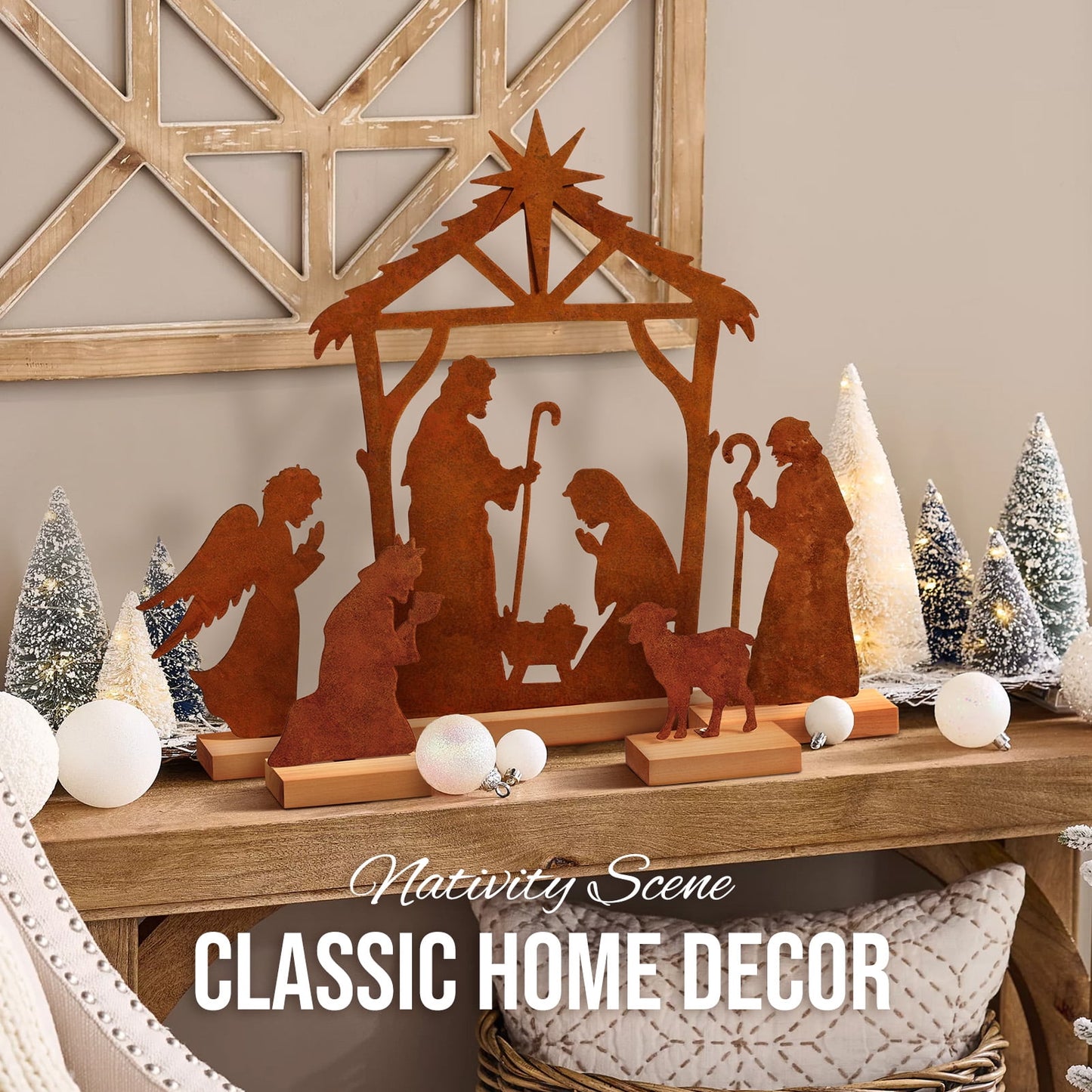 Ayieyill Christmas Tabletop Decorations Indoor, 5pcs Tree and Reindeer Rustic Christmas Decor