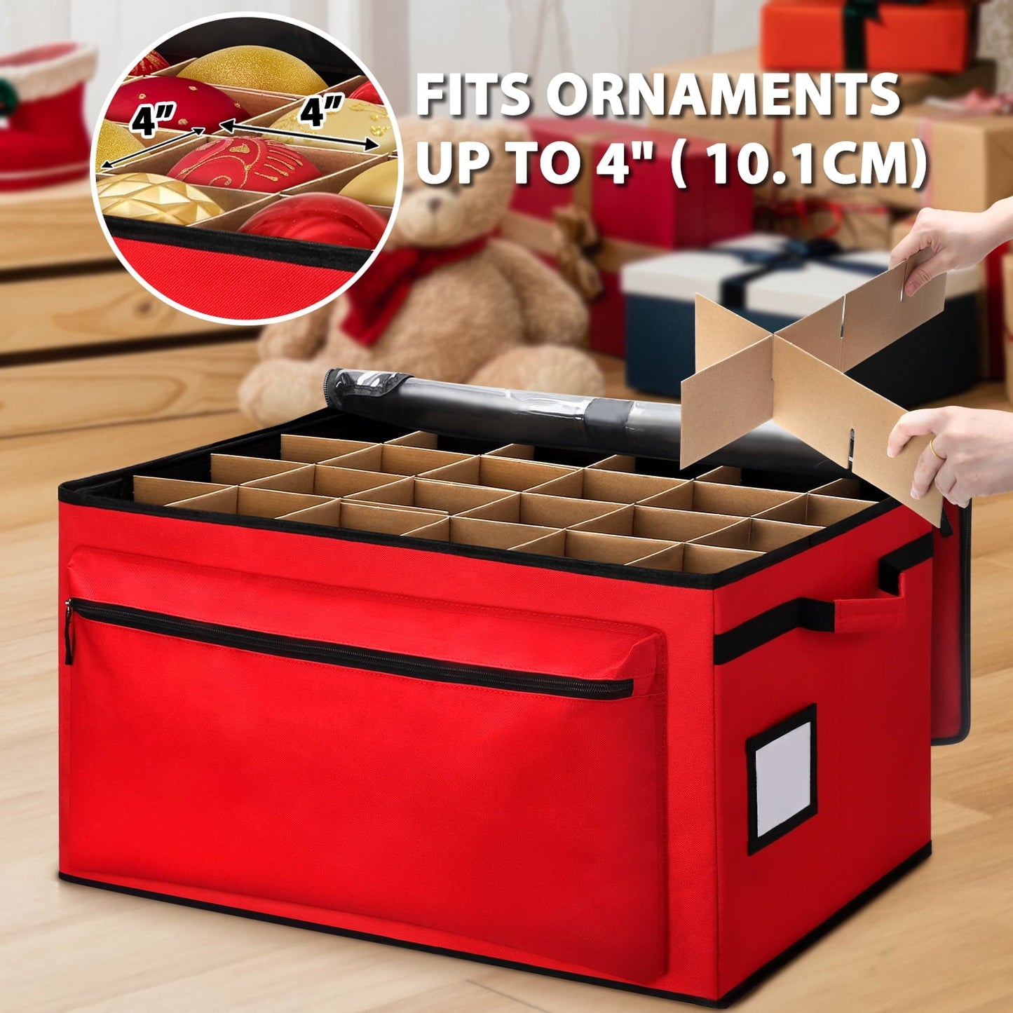 Ayieyill Premium Christmas Ornament Storage Container - Holds Up to 72-4” Ornaments Durable 600D Fabric - Adjustable Dividers - 3 Individual Trays