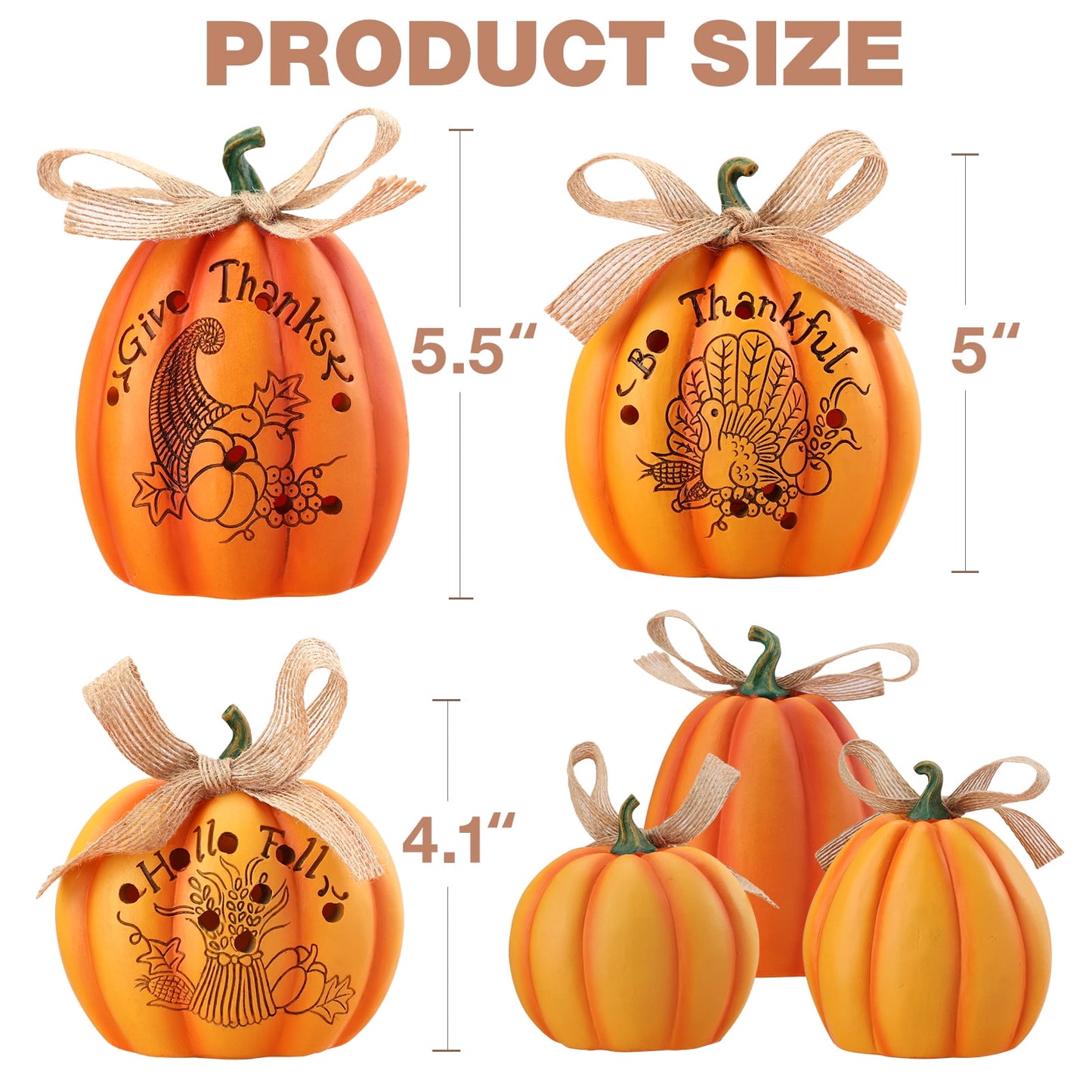 Ayieyill 3 Pcs Thanksgiving Pumpkin Set Fall Decor Resin, Fall Pumpkin Centerpiece for Thanksgiving Decorations