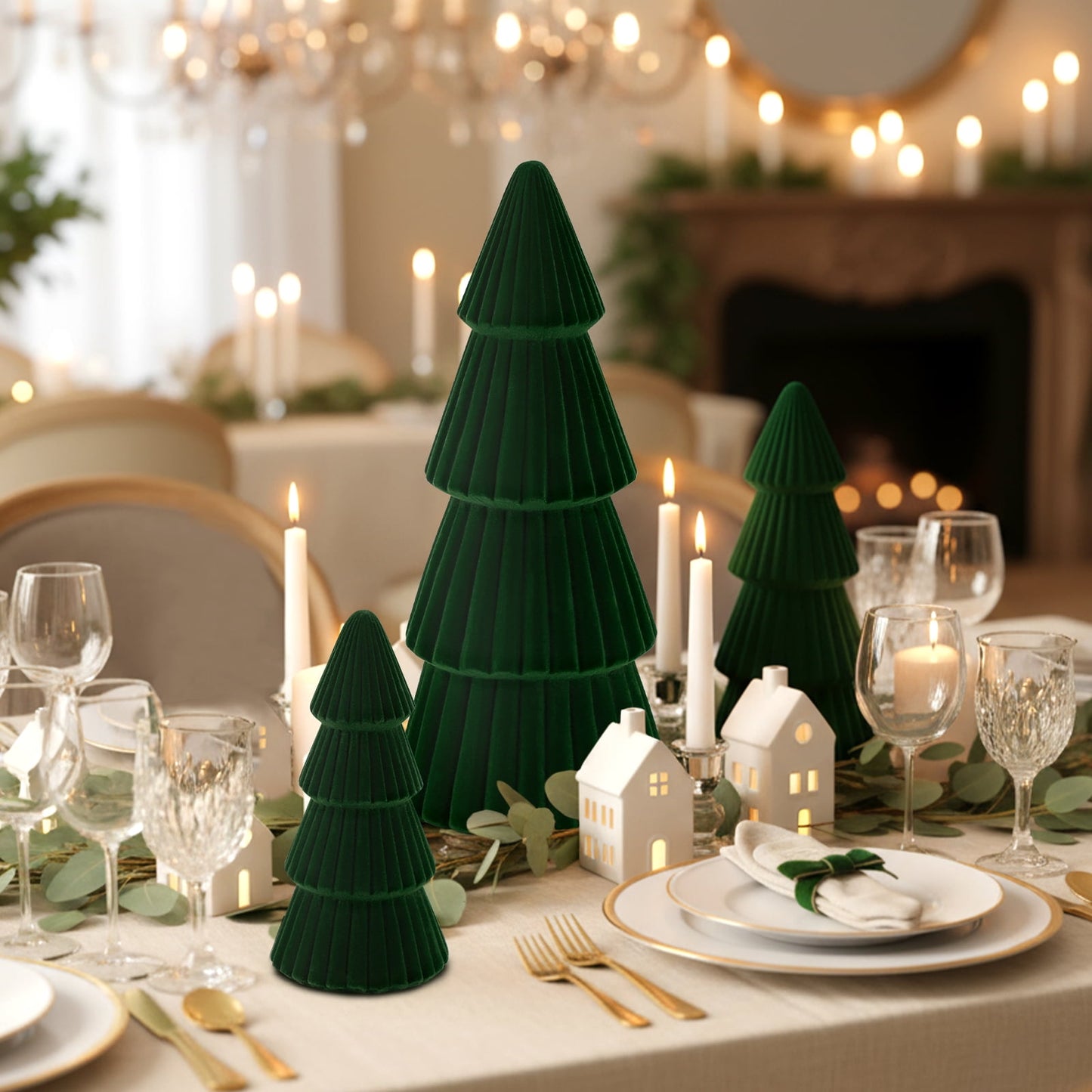 Ayieyill 3pcs Tabletop Christmas Tree Velvet Woven Resin Christmas Trees for Christmas Decor Indoor, Christmas Table Decor