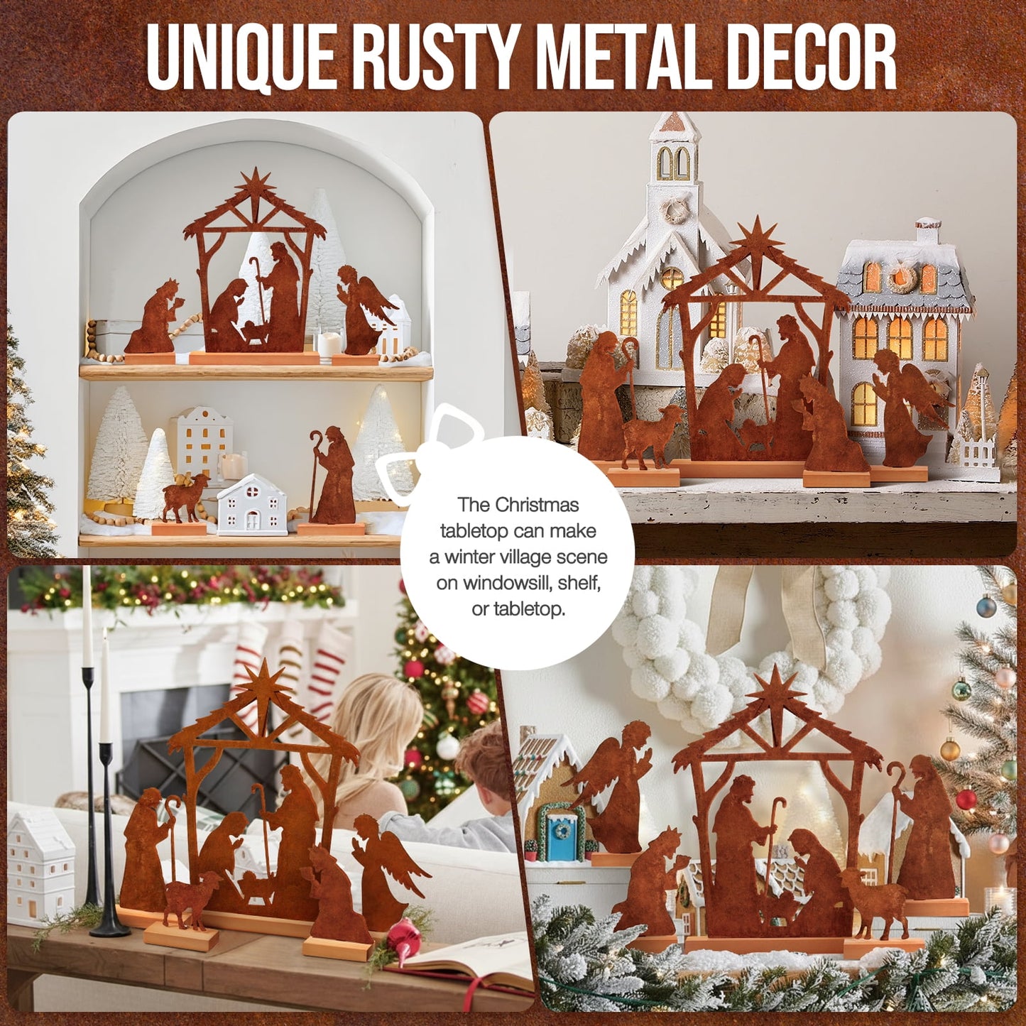 Ayieyill Christmas Tabletop Decorations Indoor, 5pcs Tree and Reindeer Rustic Christmas Decor
