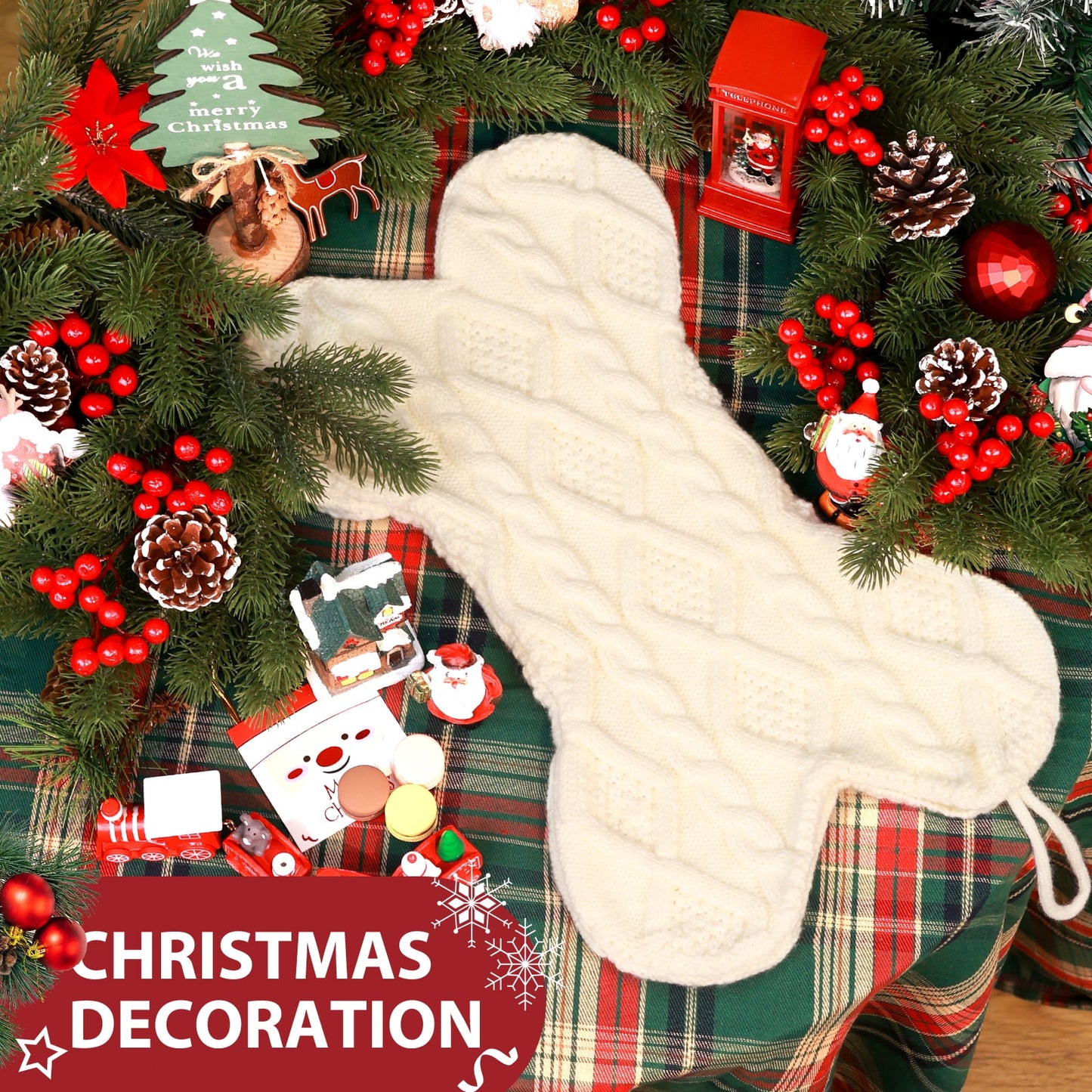 Ayieyill 18 Inch Dog Christmas Stocking, Bone Shape Stocking Christmas for Dog, Large Pet Stockings Hanging Christmas Decorations