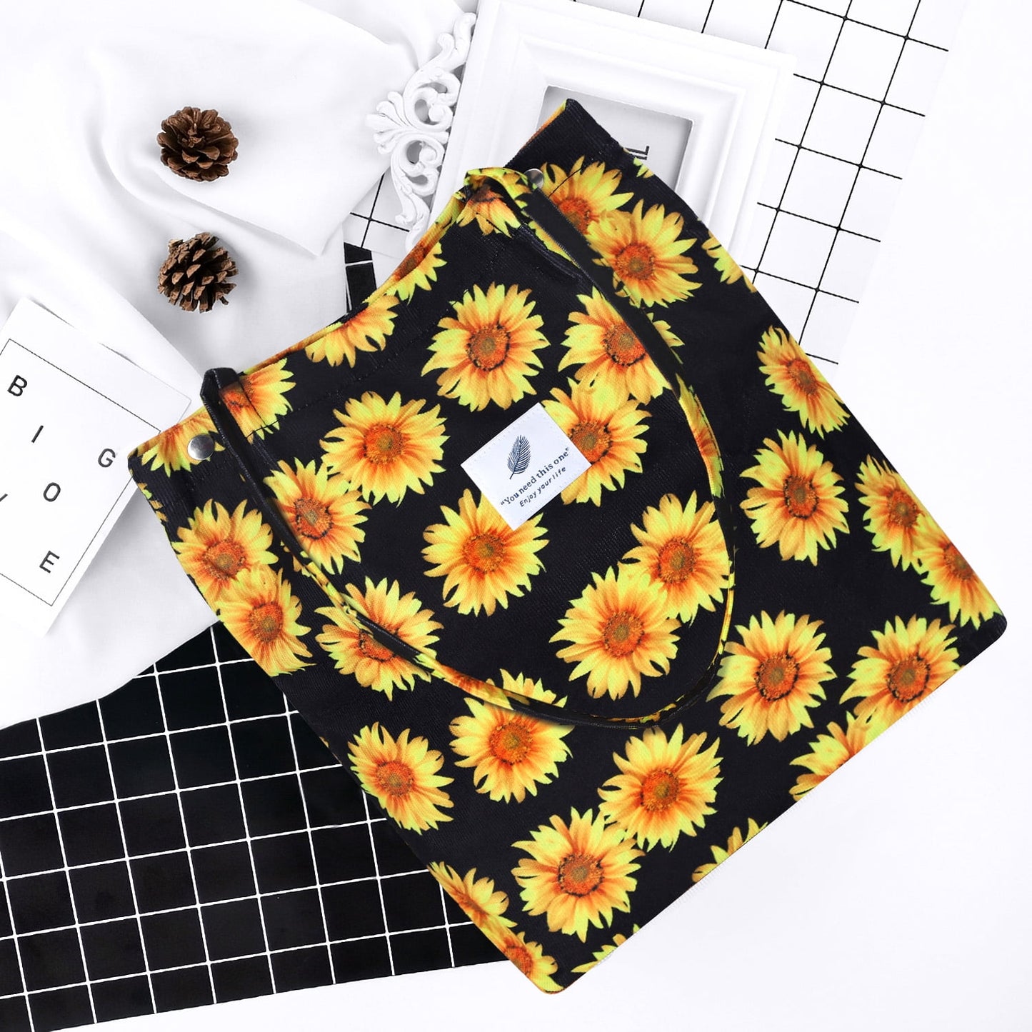 Ayieyill Corduroy Tote Bag Large for Women Girl Lady Canvas Shoulder Cord Purse and Handbags with Inner Pocket