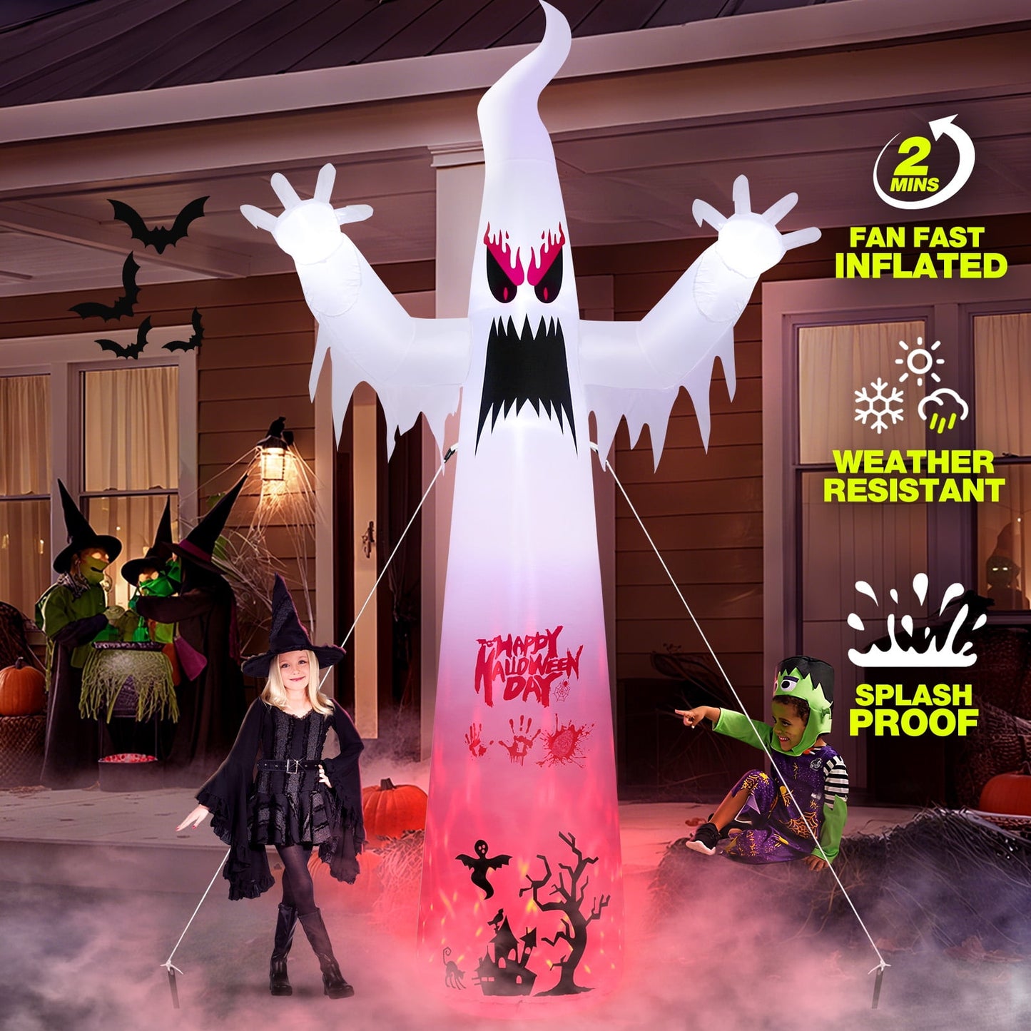 Ayieyill 10FT Halloween Inflatables Blow up LED Giant Red Ghost for Outdoor Halloween Yard Inflatables Garden Yard Lawn