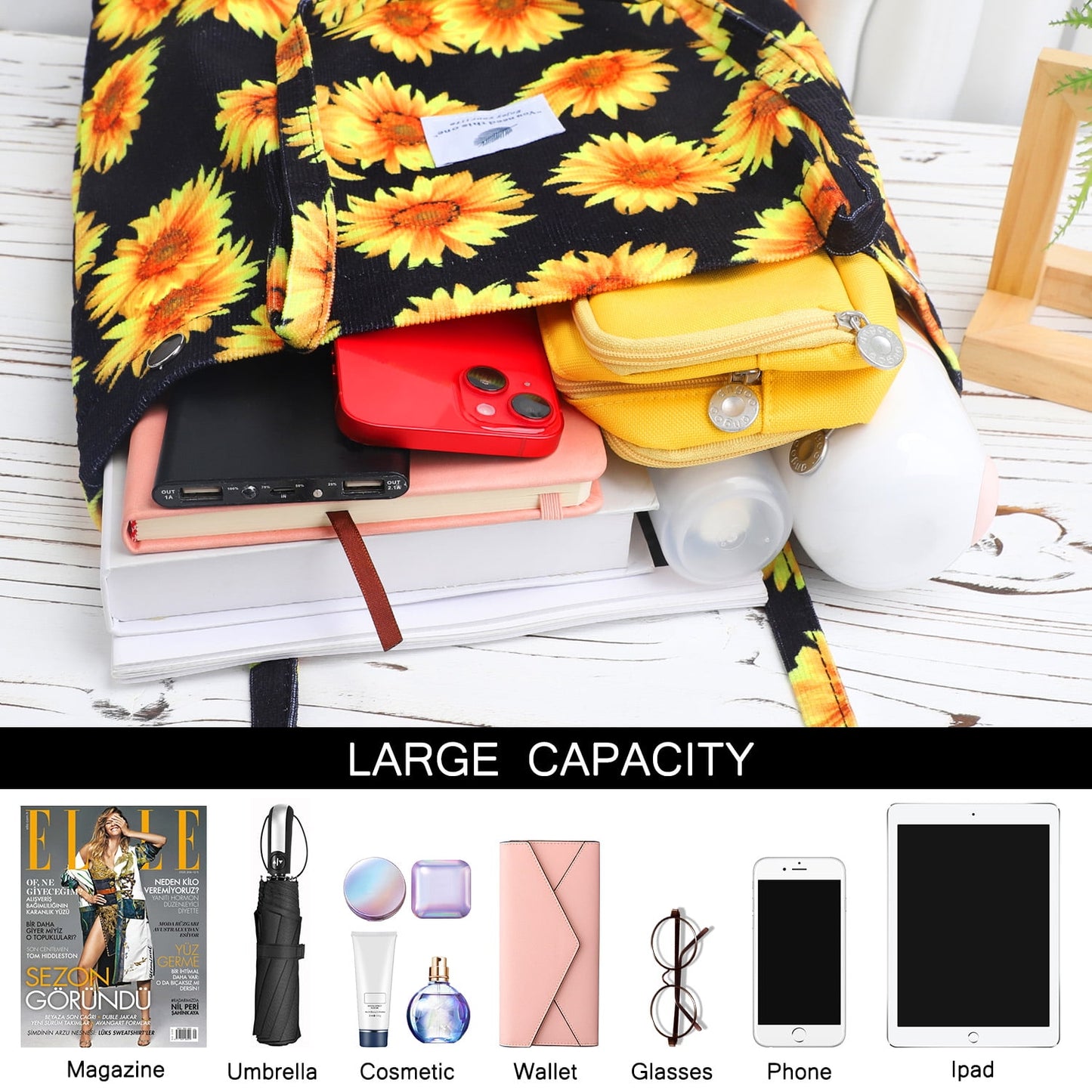 Ayieyill Corduroy Tote Bag Large for Women Girl Lady Canvas Shoulder Cord Purse and Handbags with Inner Pocket