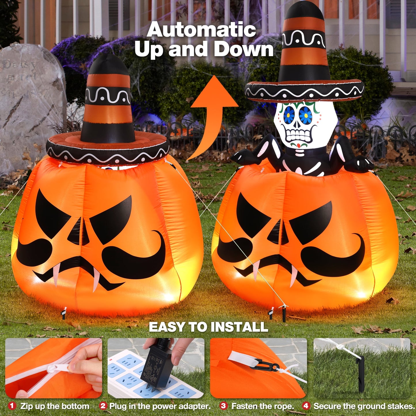 Ayieyill 6FT Halloween Inflatables, Halloween Yard Inflatables Blow Up Inflatables for Outdoor Indoor Garden Lawn, Halloween Decorations Outdoor