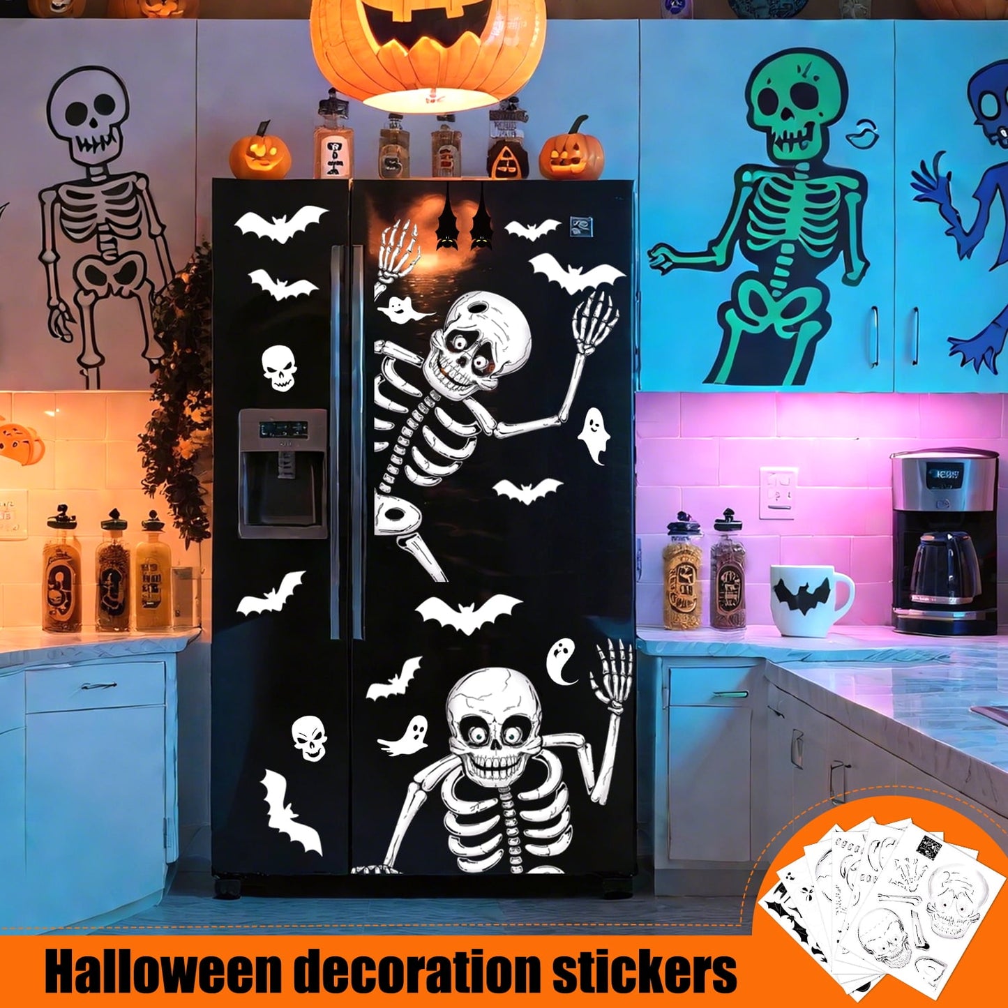 Ayieyill Halloween Window Clings Decorations, Skeleton Decals Halloween Window Stickers for Glass Windows
