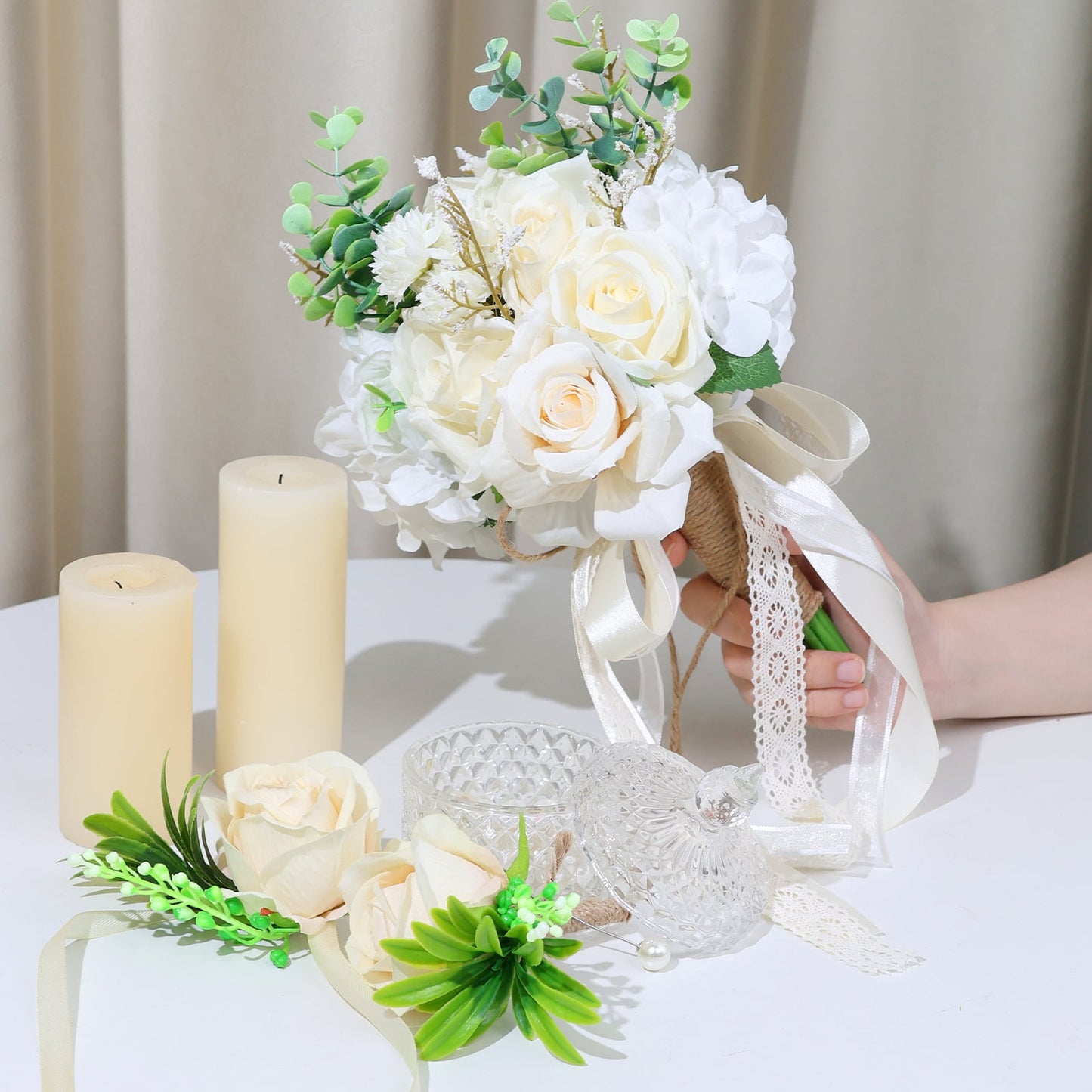 Ayieyill Wedding Bouquets for Bride and Bridesmaids, Tossing Artificial Flower Bouquets for Wedding Decorations
