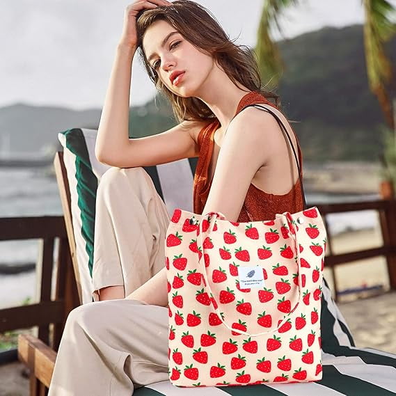 Ayieyill Corduroy Tote Bag Large for Women Girl Lady Canvas Shoulder Cord Purse and Handbags with Inner Pocket