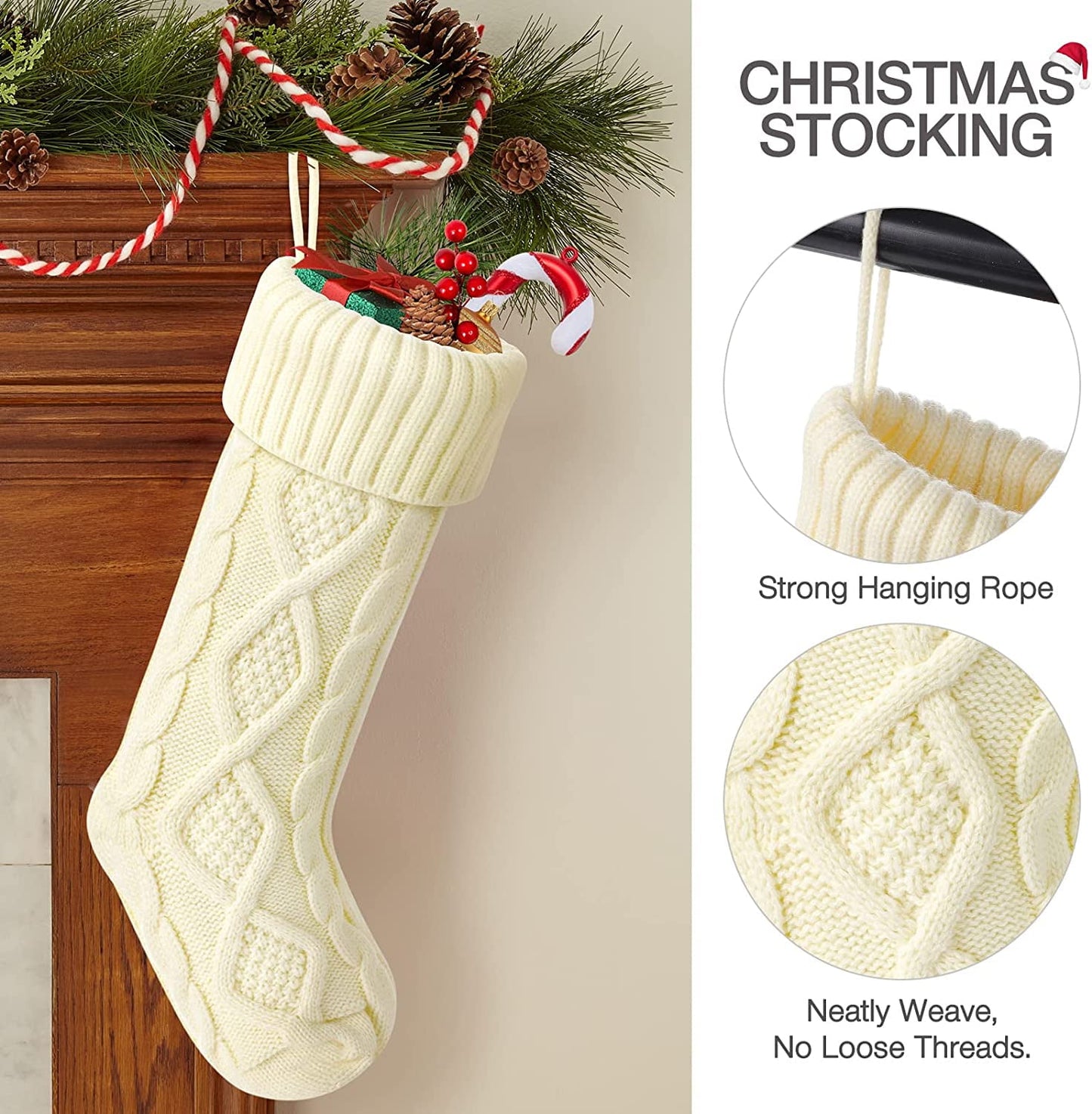 Ayieyill 6 Pcs Christmas Stockings Knitted Xmas Stockings Double-Sided 18 Inches Fireplace Stockings for Family Christmas Decorations